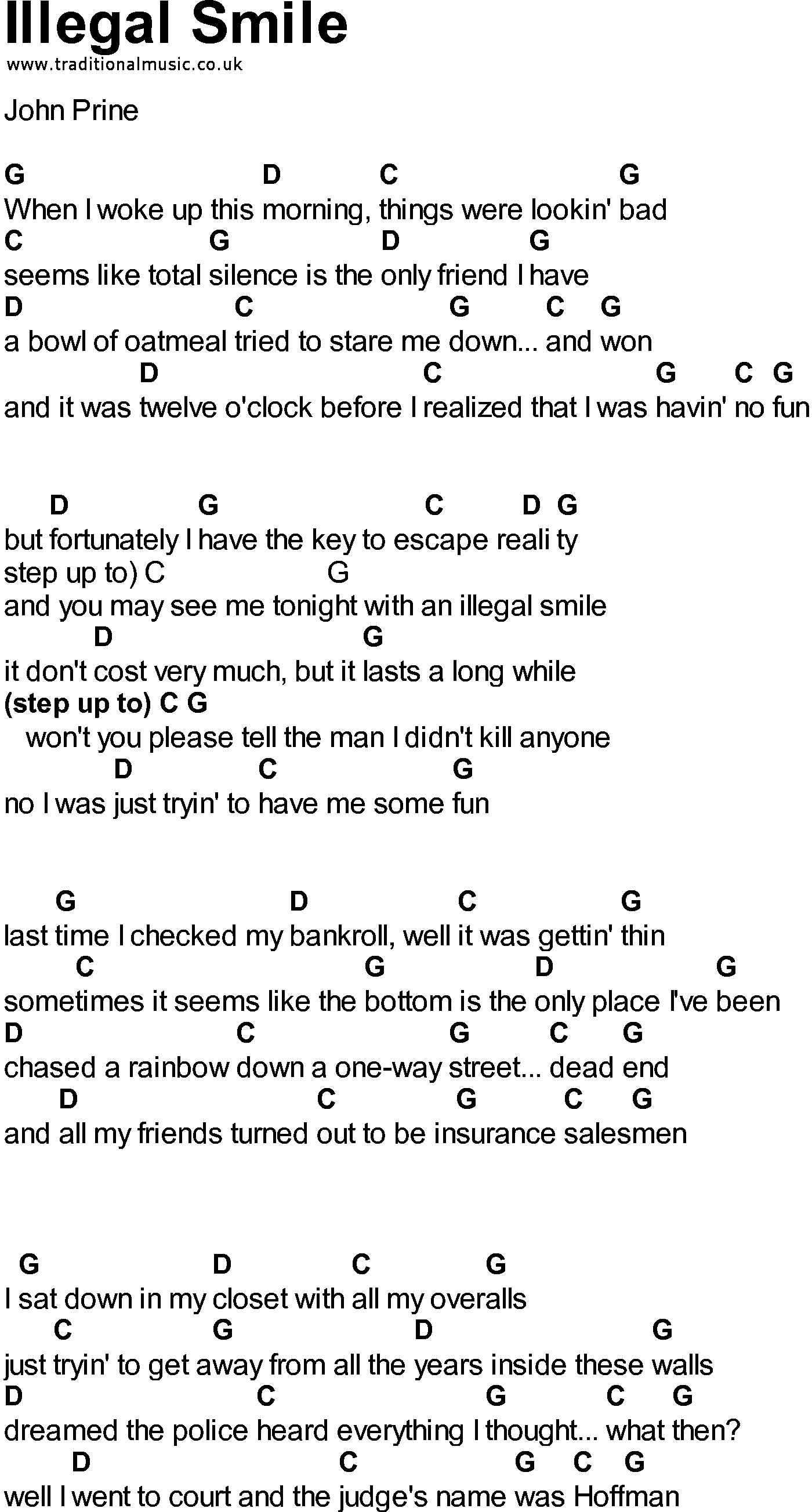 Bluegrass songs with chords - Illegal Smile