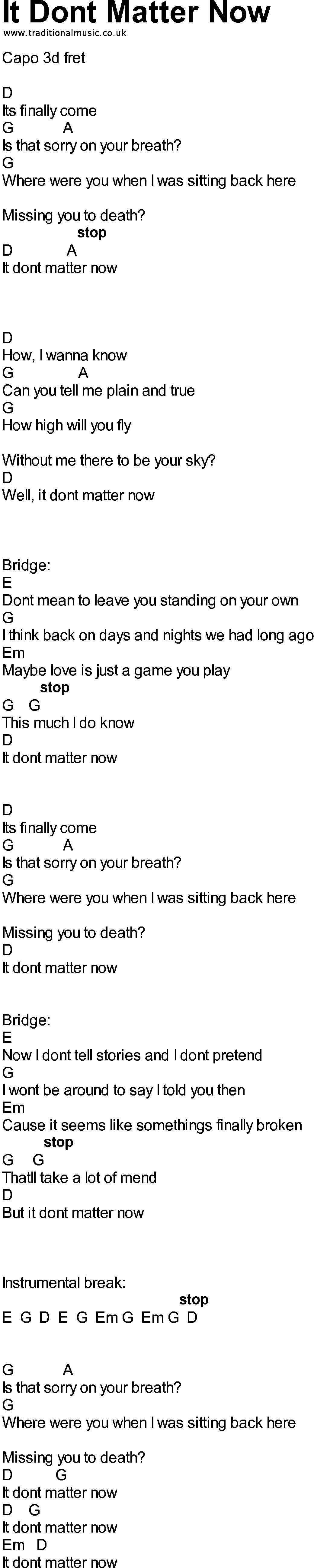 Bluegrass songs with chords - It Dont Matter Now