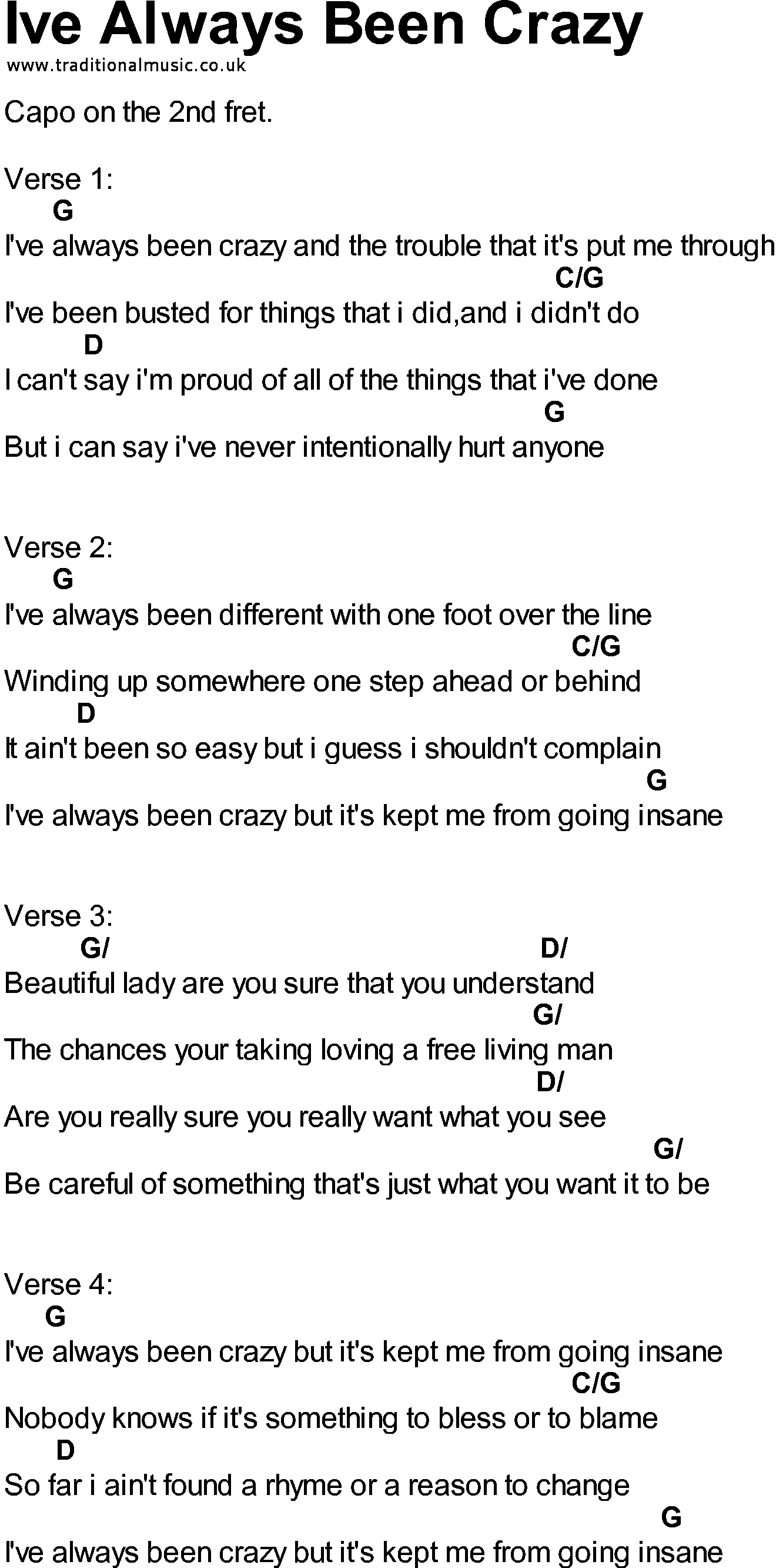 Bluegrass songs with chords - Ive Always Been Crazy