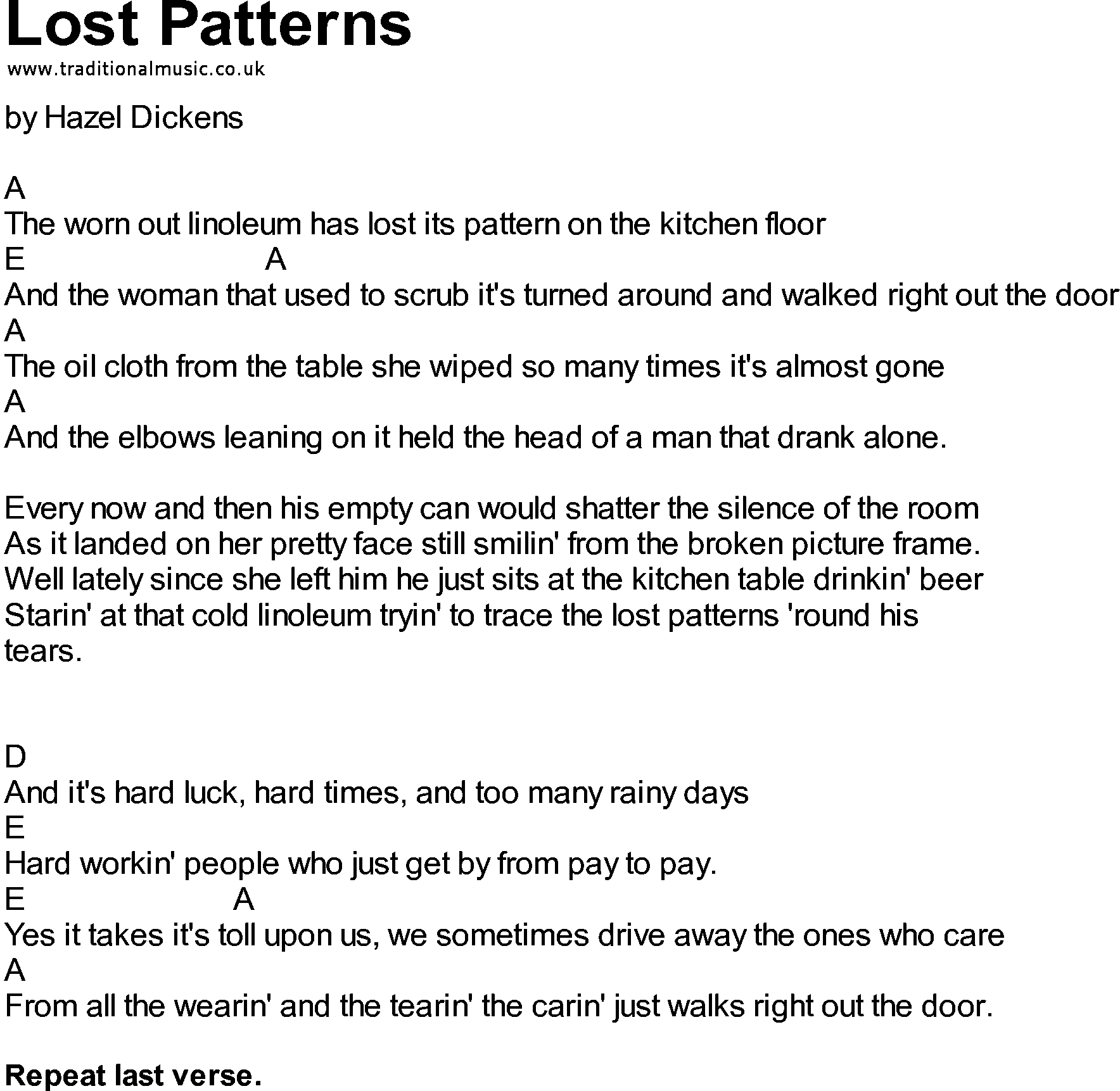 Bluegrass songs with chords - Lost Patterns