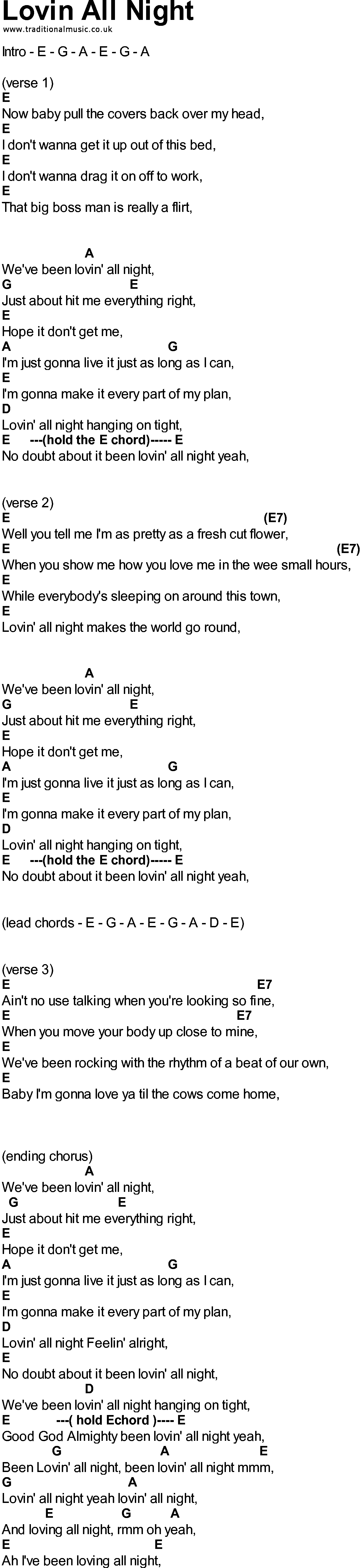 Bluegrass songs with chords - Lovin All Night