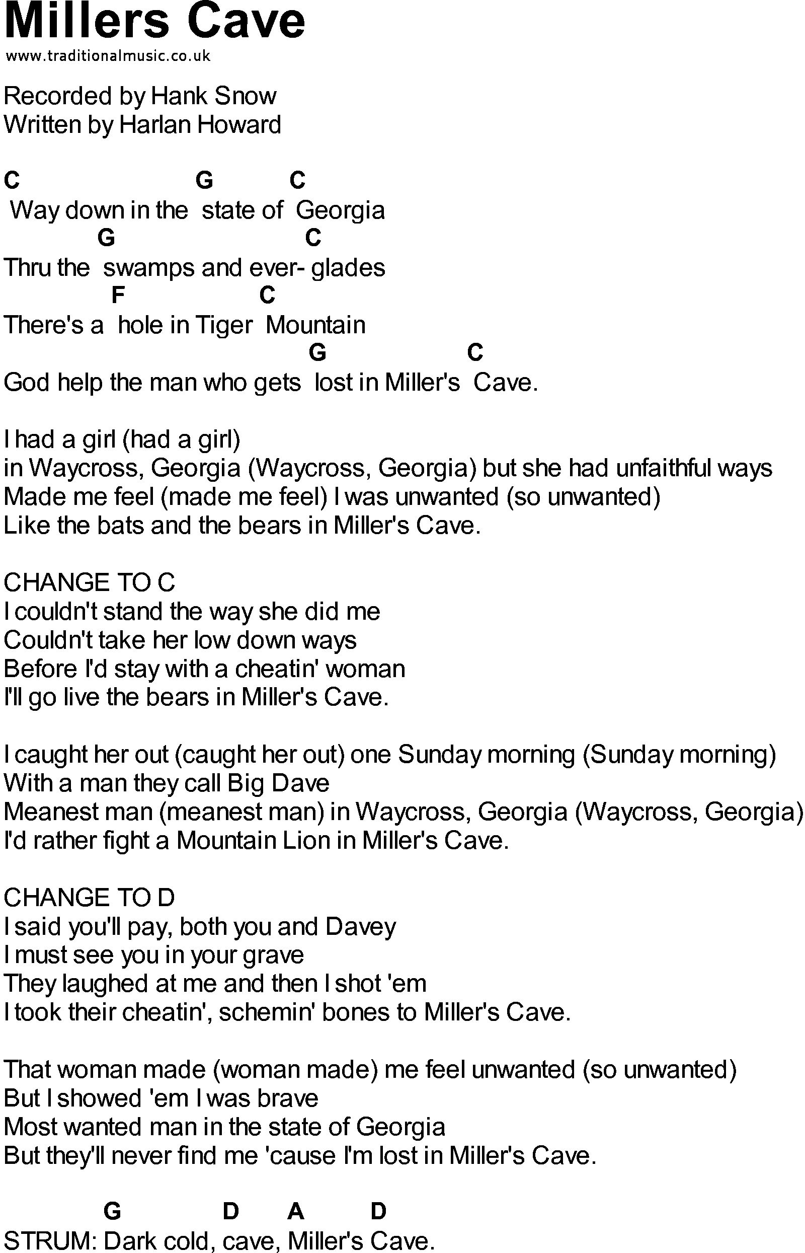 Bluegrass songs with chords - Millers Cave