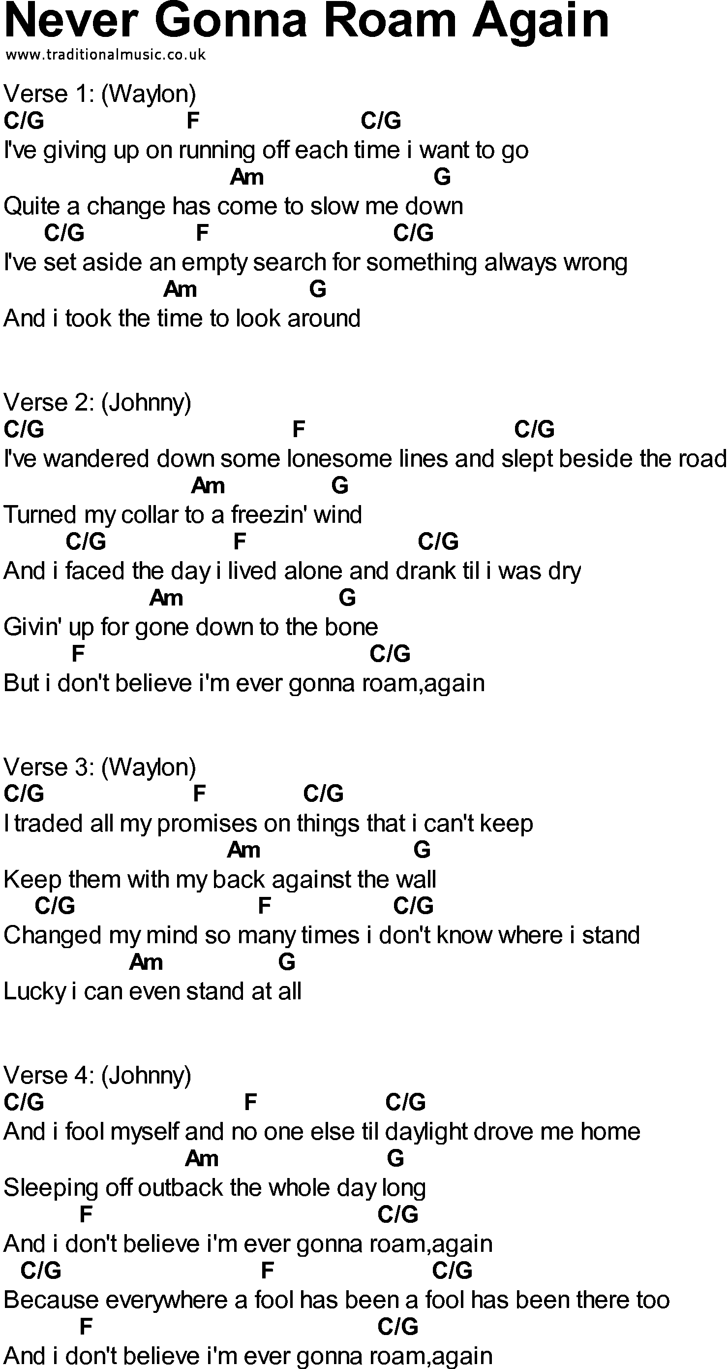 Bluegrass songs with chords - Never Gonna Roam Again
