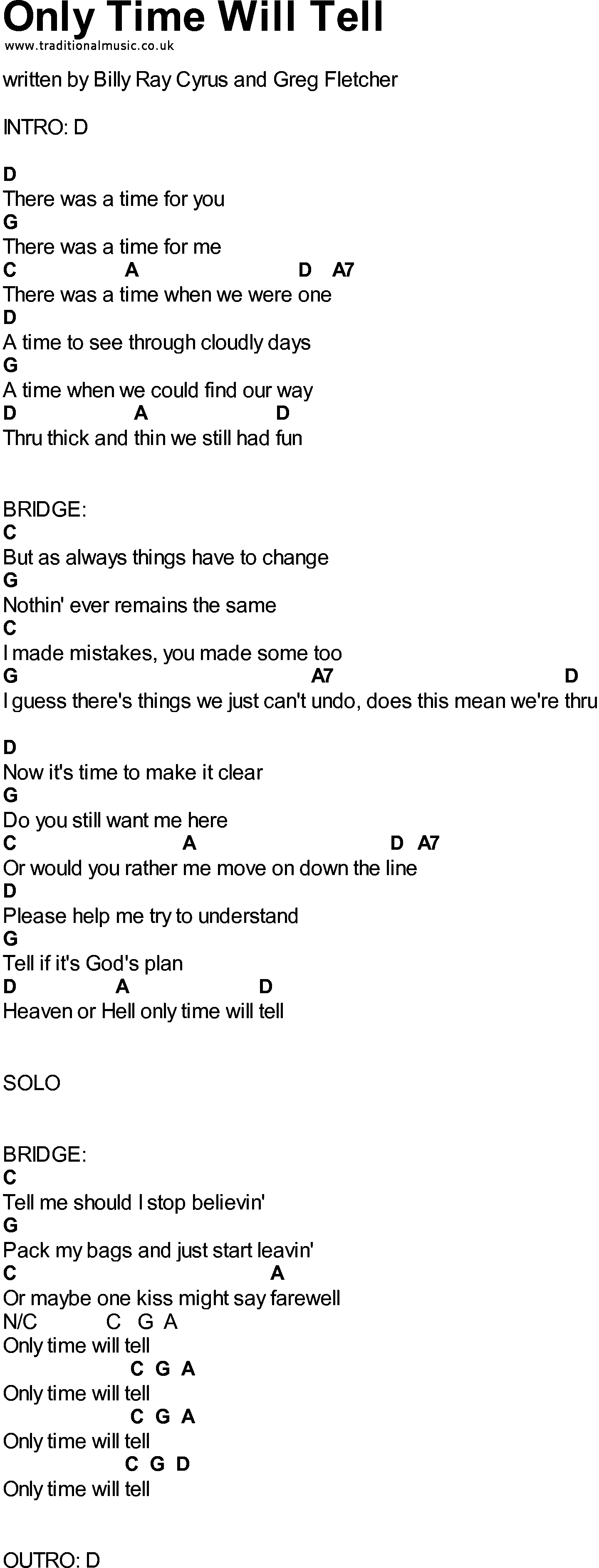 Bluegrass songs with chords - Only Time Will Tell