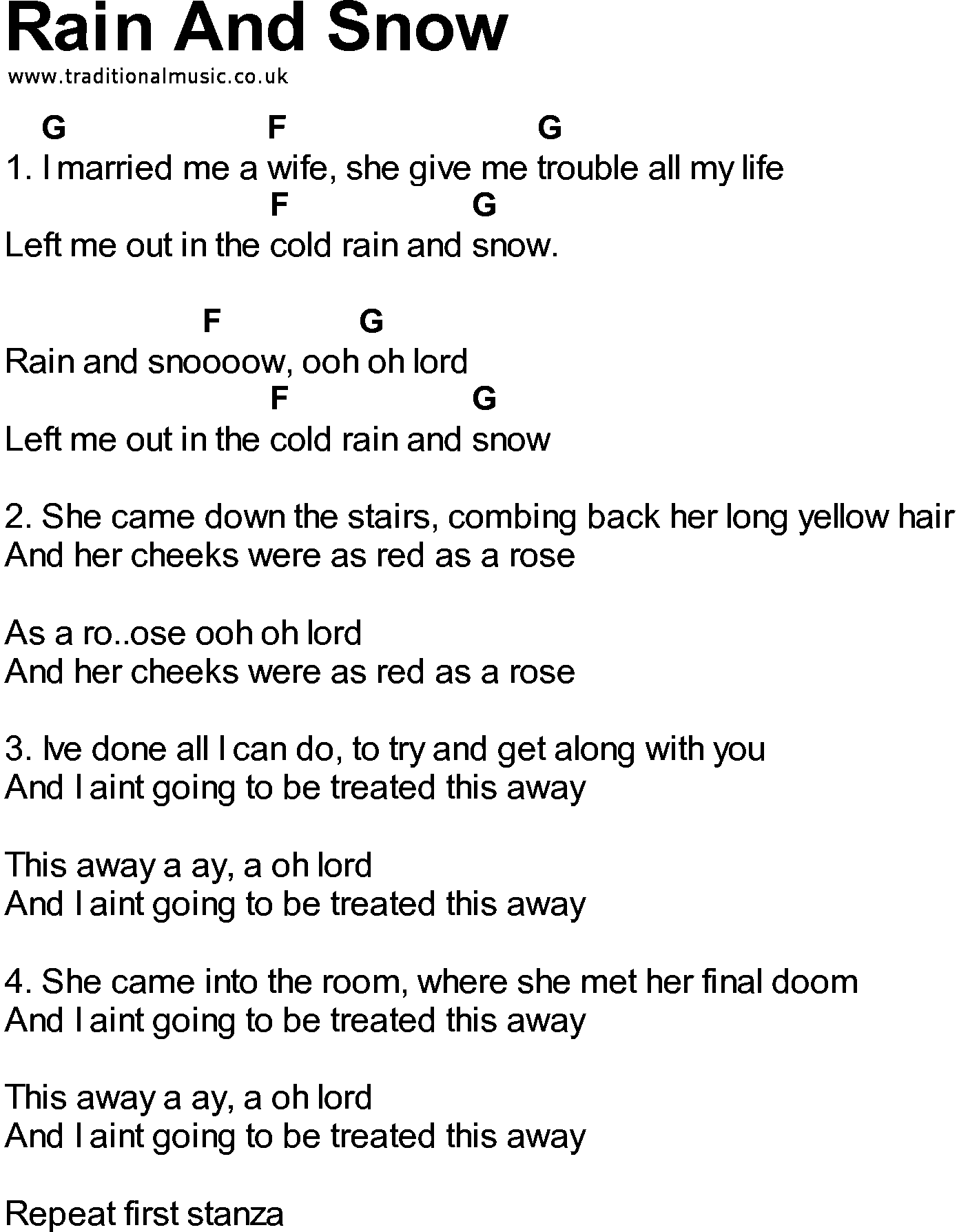 Bluegrass songs with chords - Rain And Snow