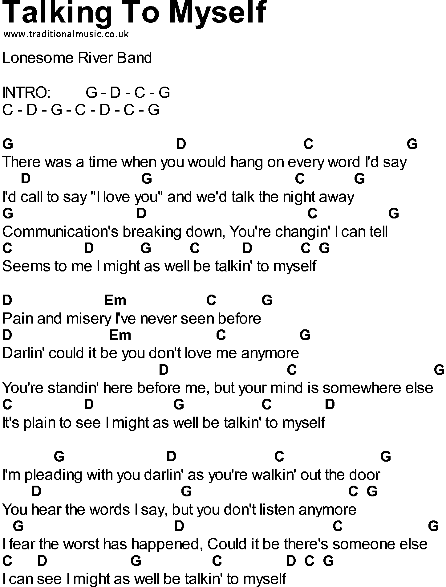 Bluegrass songs with chords - Talking To Myself