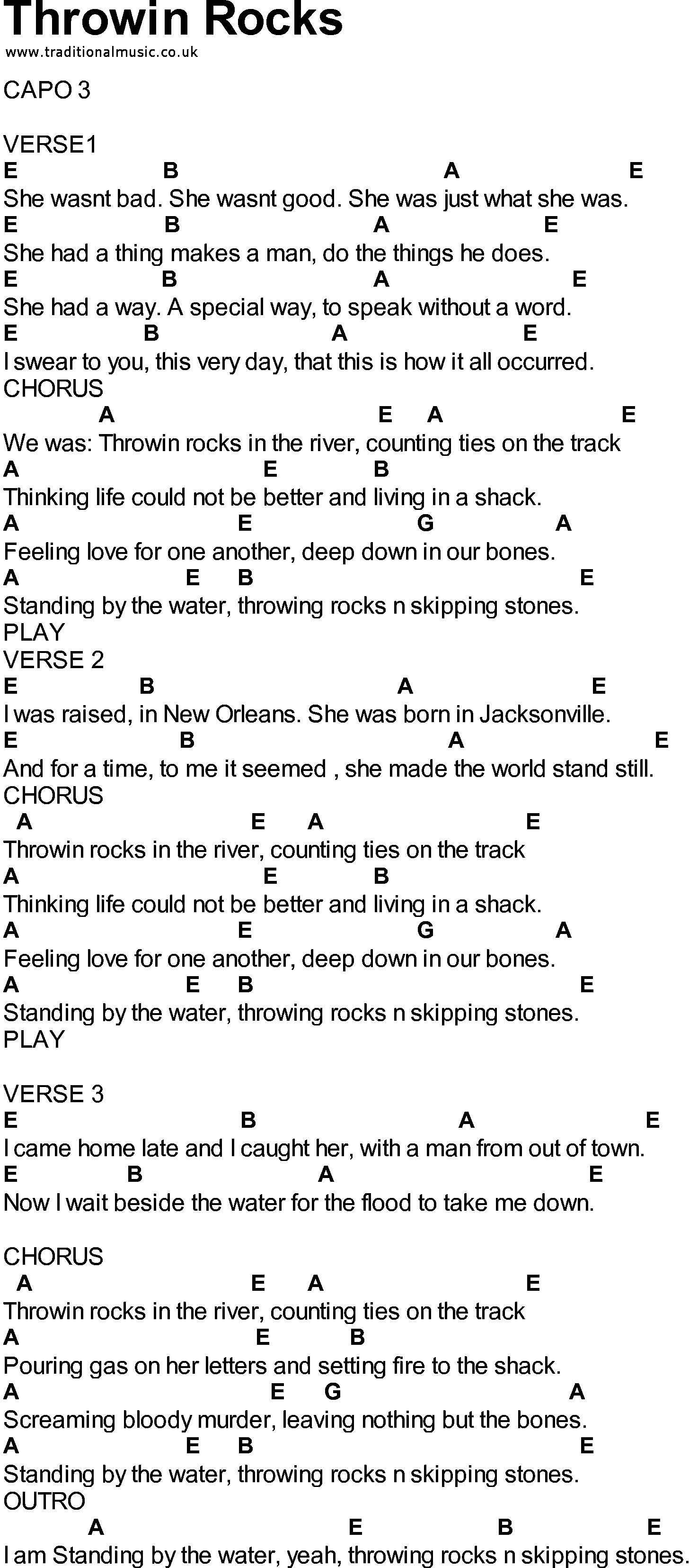 Bluegrass songs with chords - Throwin Rocks