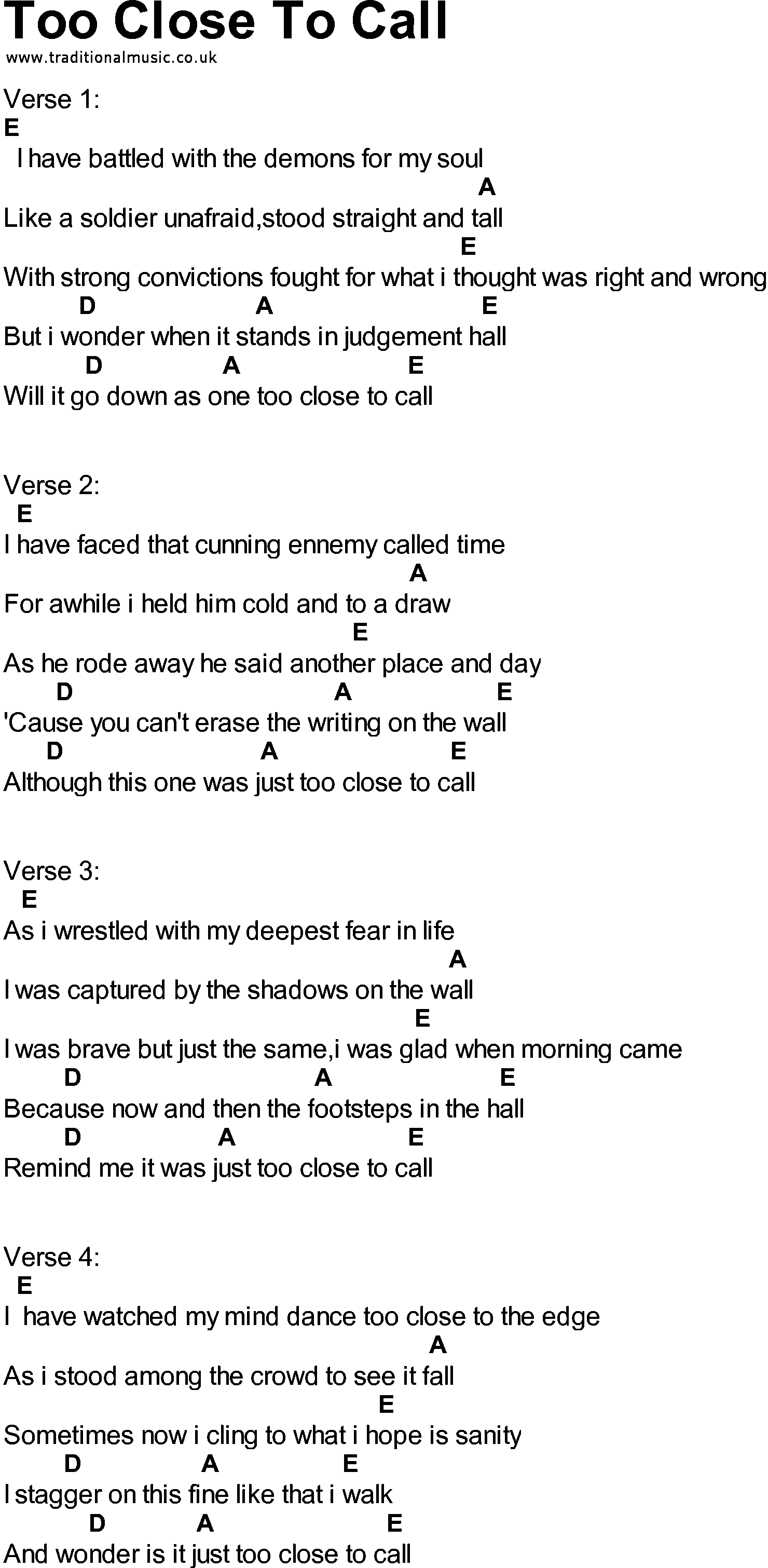 Bluegrass songs with chords - Too Close To Call