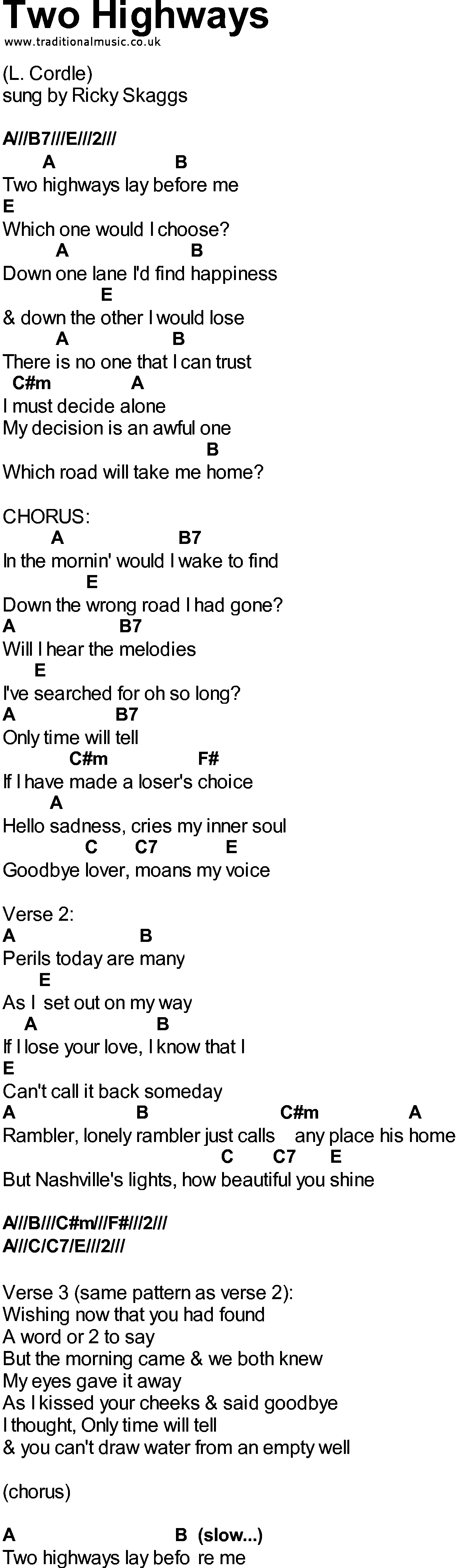 Bluegrass songs with chords - Two Highways
