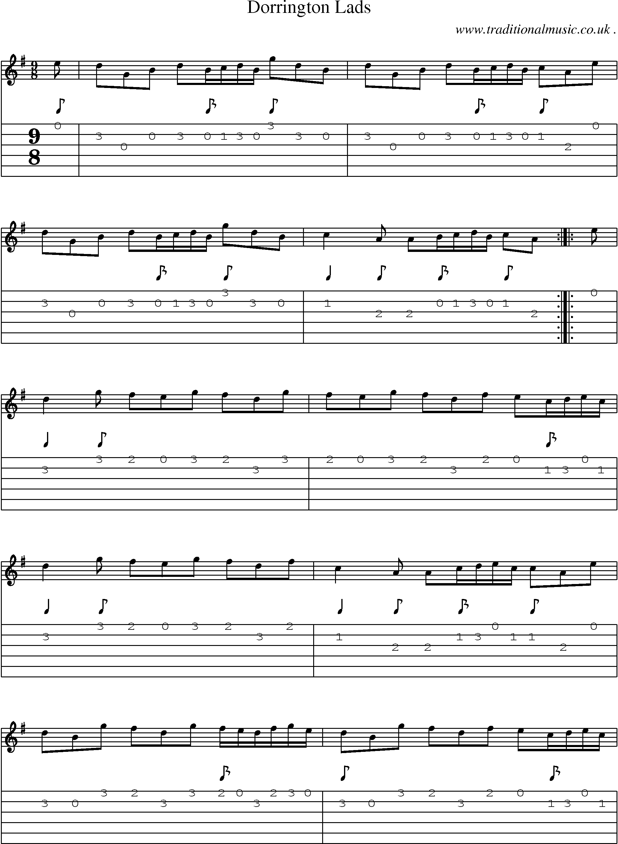 Sheet-Music and Guitar Tabs for Dorrington Lads