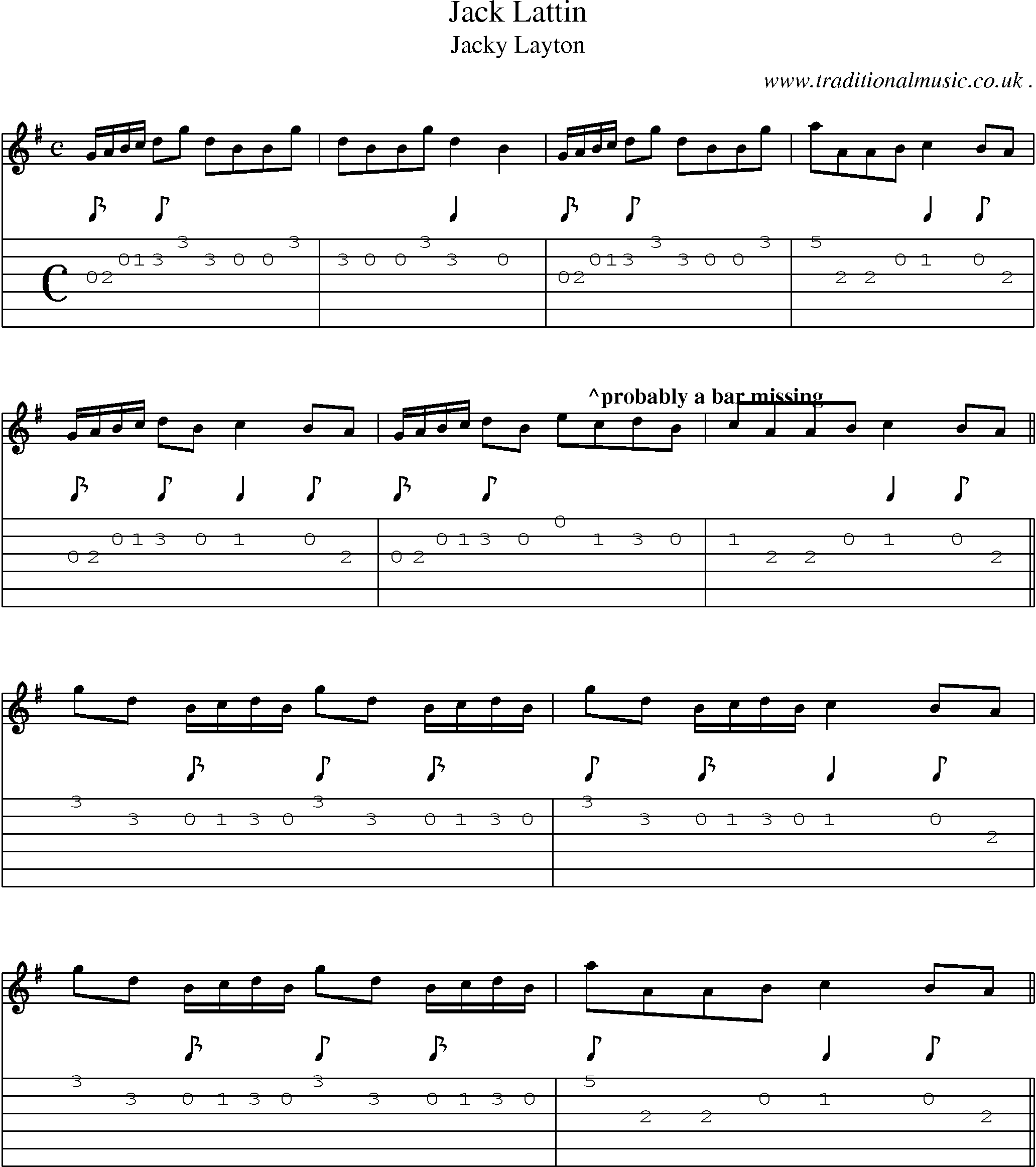 Sheet-Music and Guitar Tabs for Jack Lattin