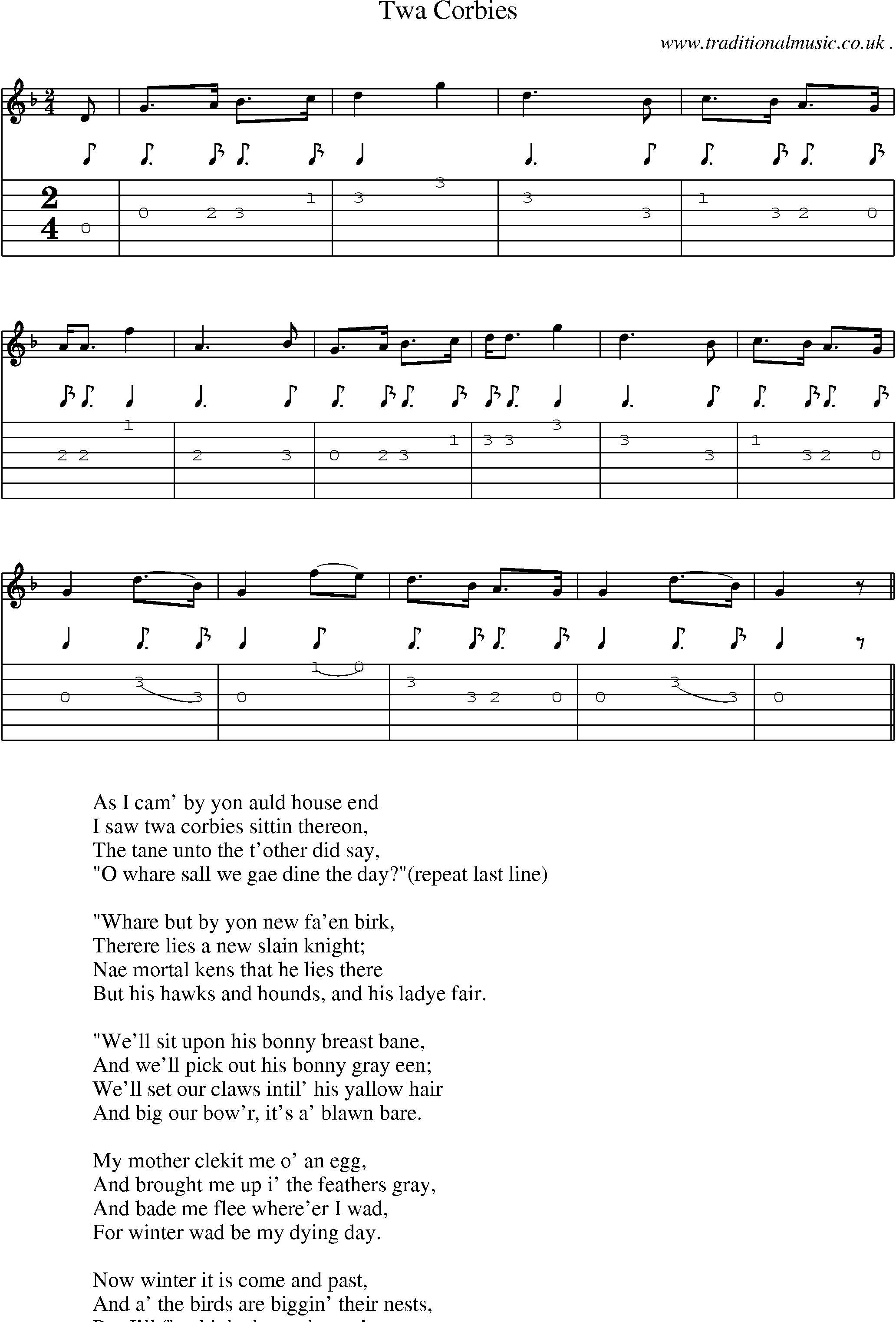 Sheet-Music and Guitar Tabs for Twa Corbies