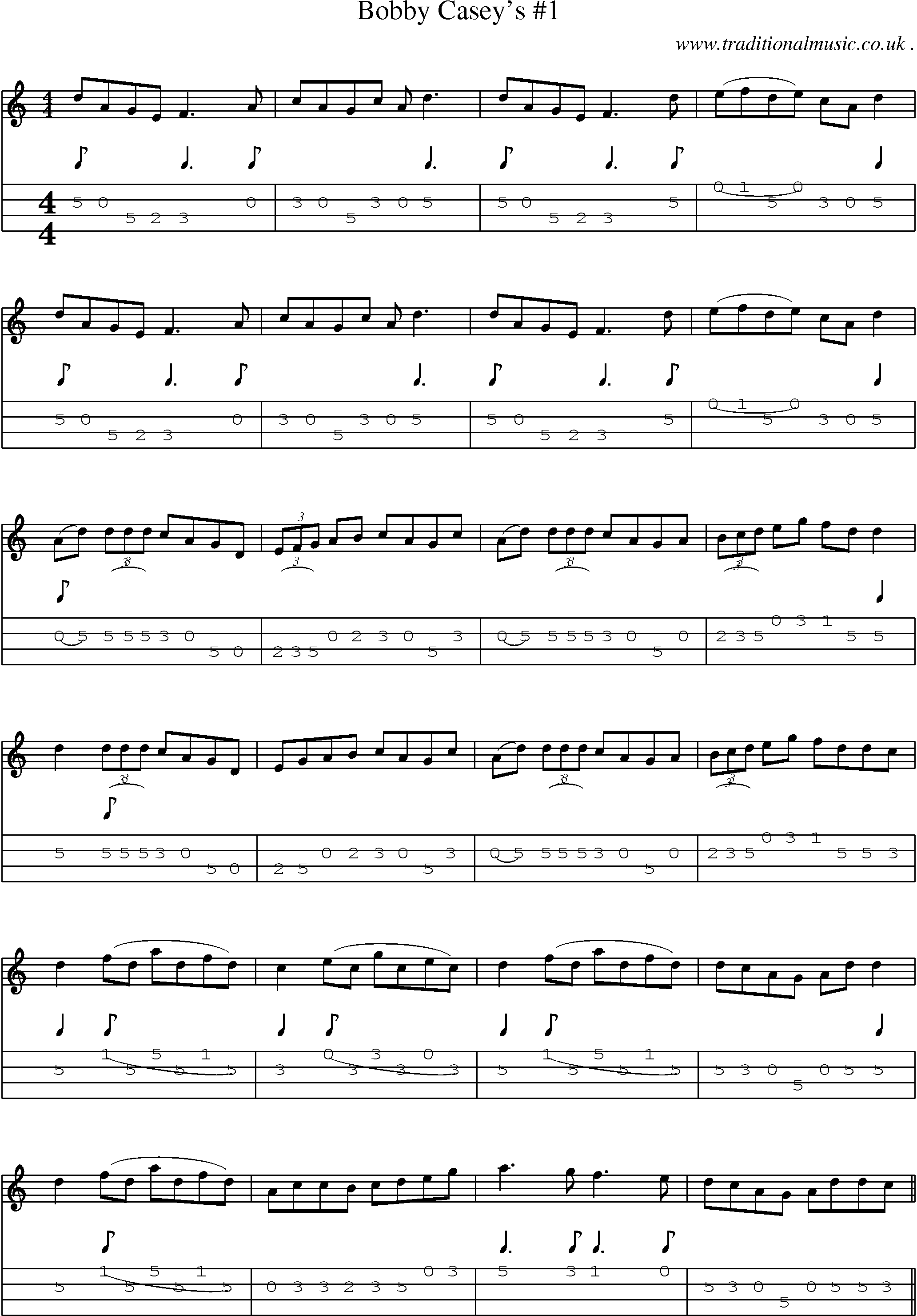 Sheet-Music and Mandolin Tabs for Bobby Caseys 1