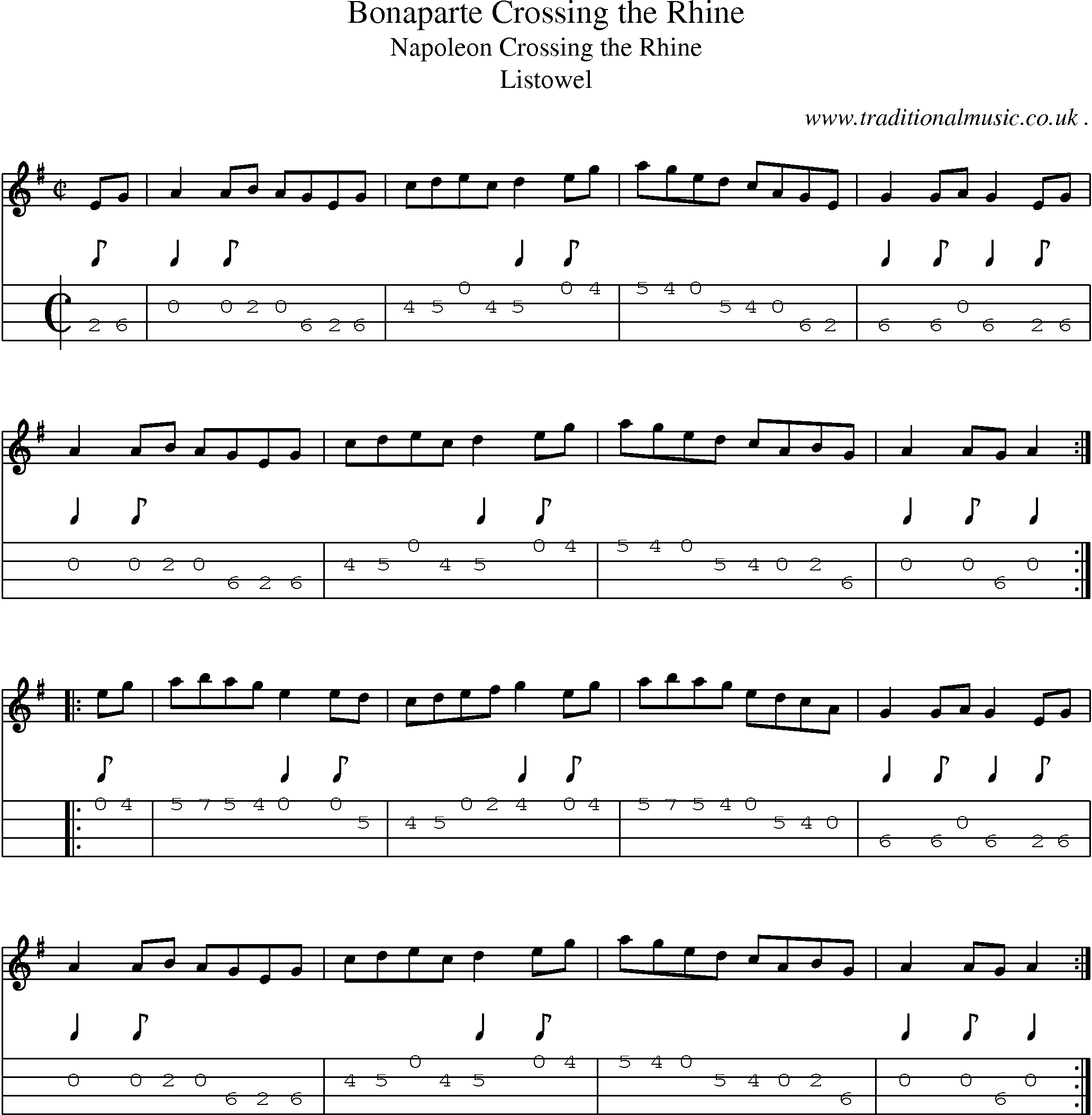 Sheet-Music and Mandolin Tabs for Bonaparte Crossing The Rhine
