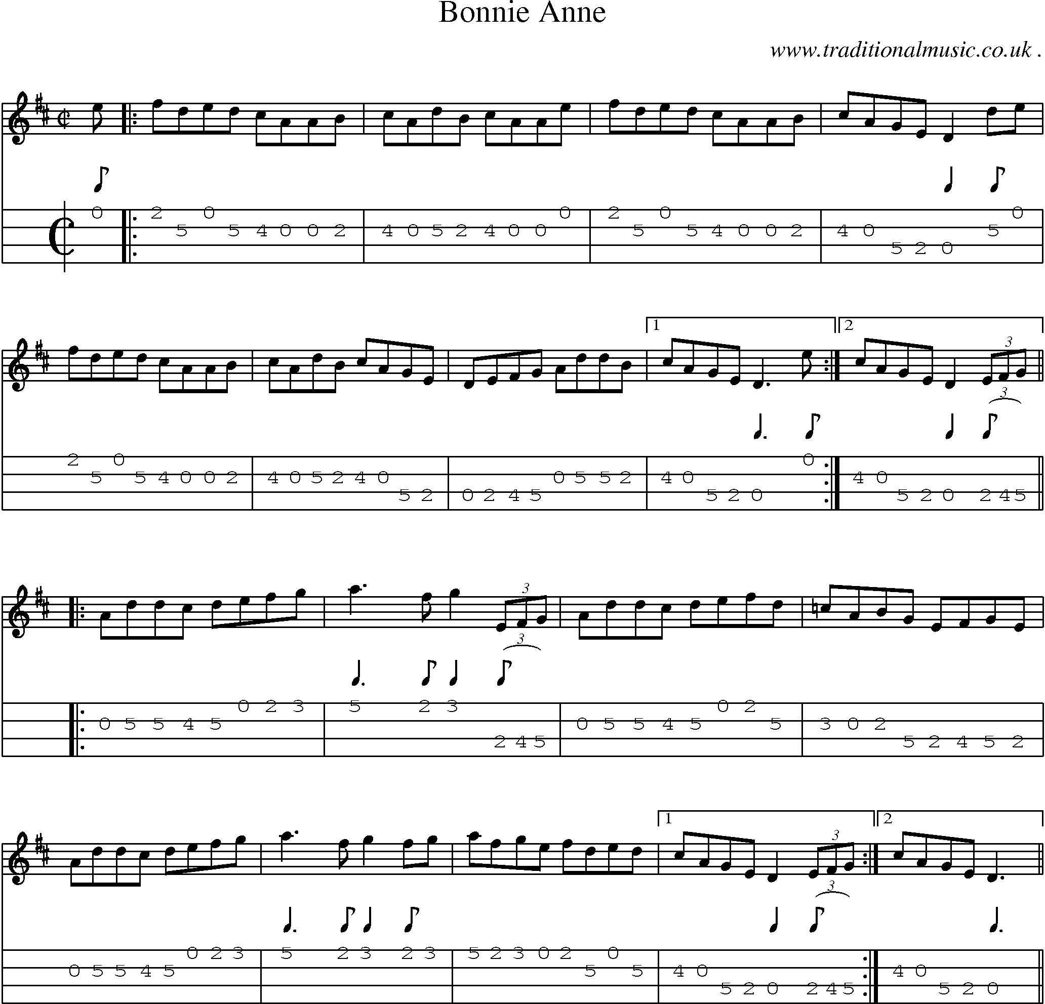 Sheet-Music and Mandolin Tabs for Bonnie Anne