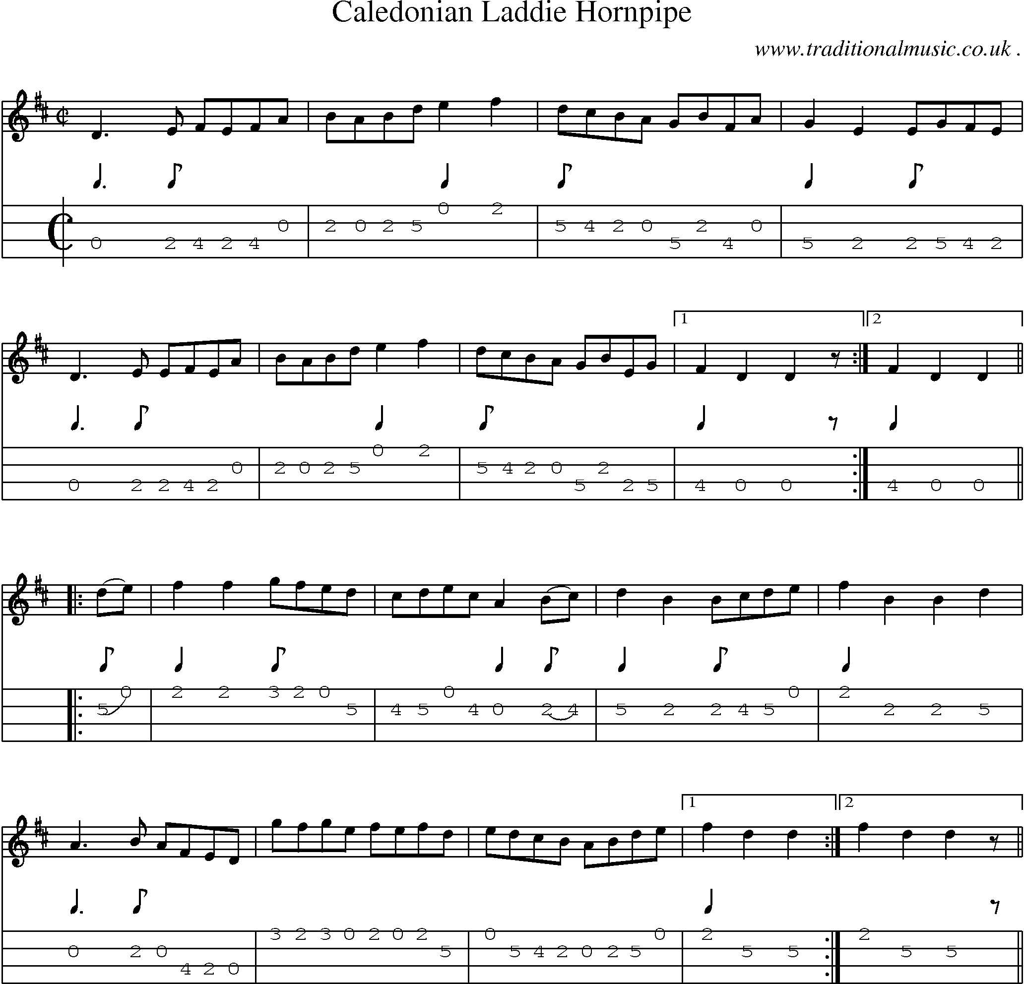 Sheet-Music and Mandolin Tabs for Caledonian Laddie Hornpipe
