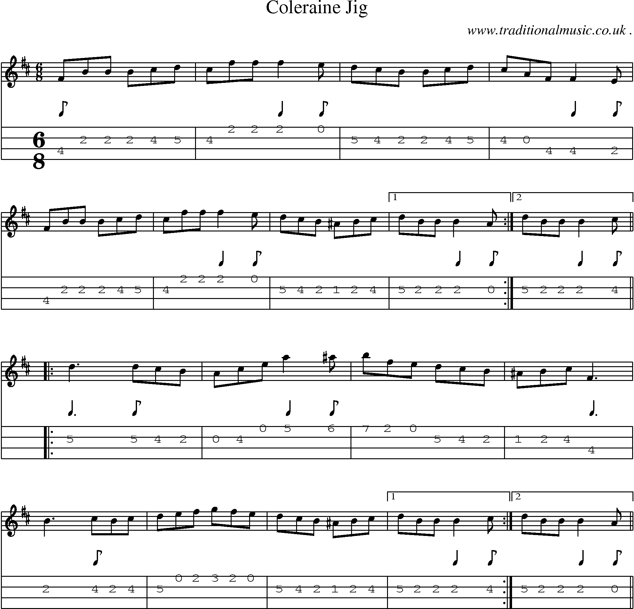 Sheet-Music and Mandolin Tabs for Coleraine Jig