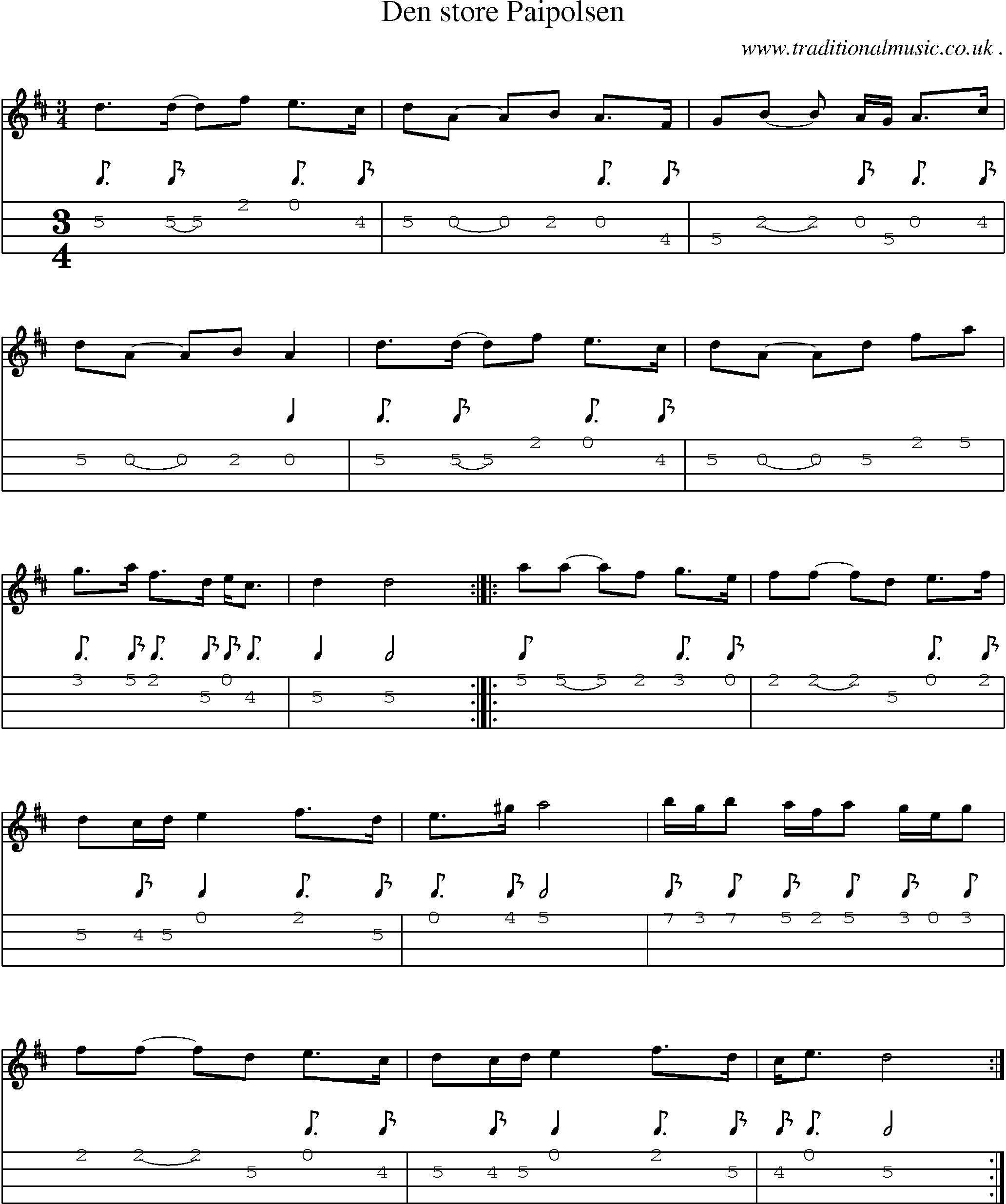 Sheet-Music and Mandolin Tabs for Den Store Paipolsen