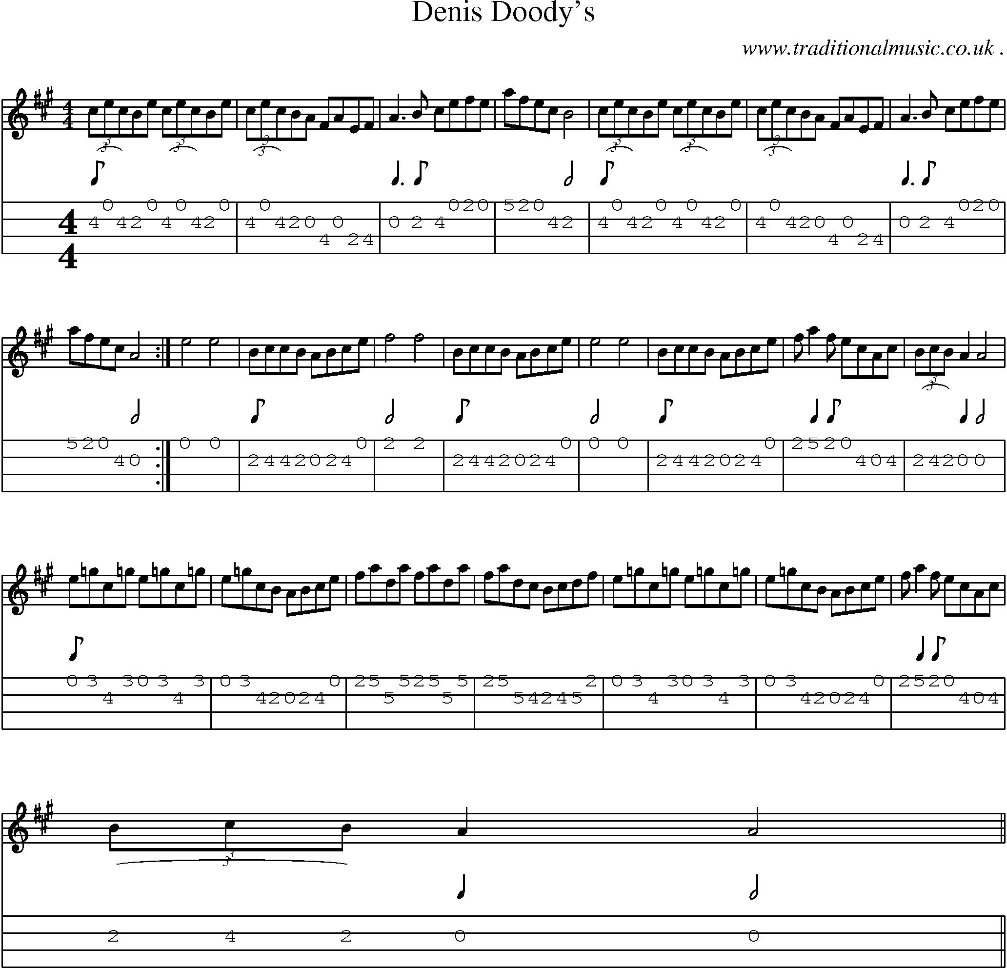 Sheet-Music and Mandolin Tabs for Denis Doodys