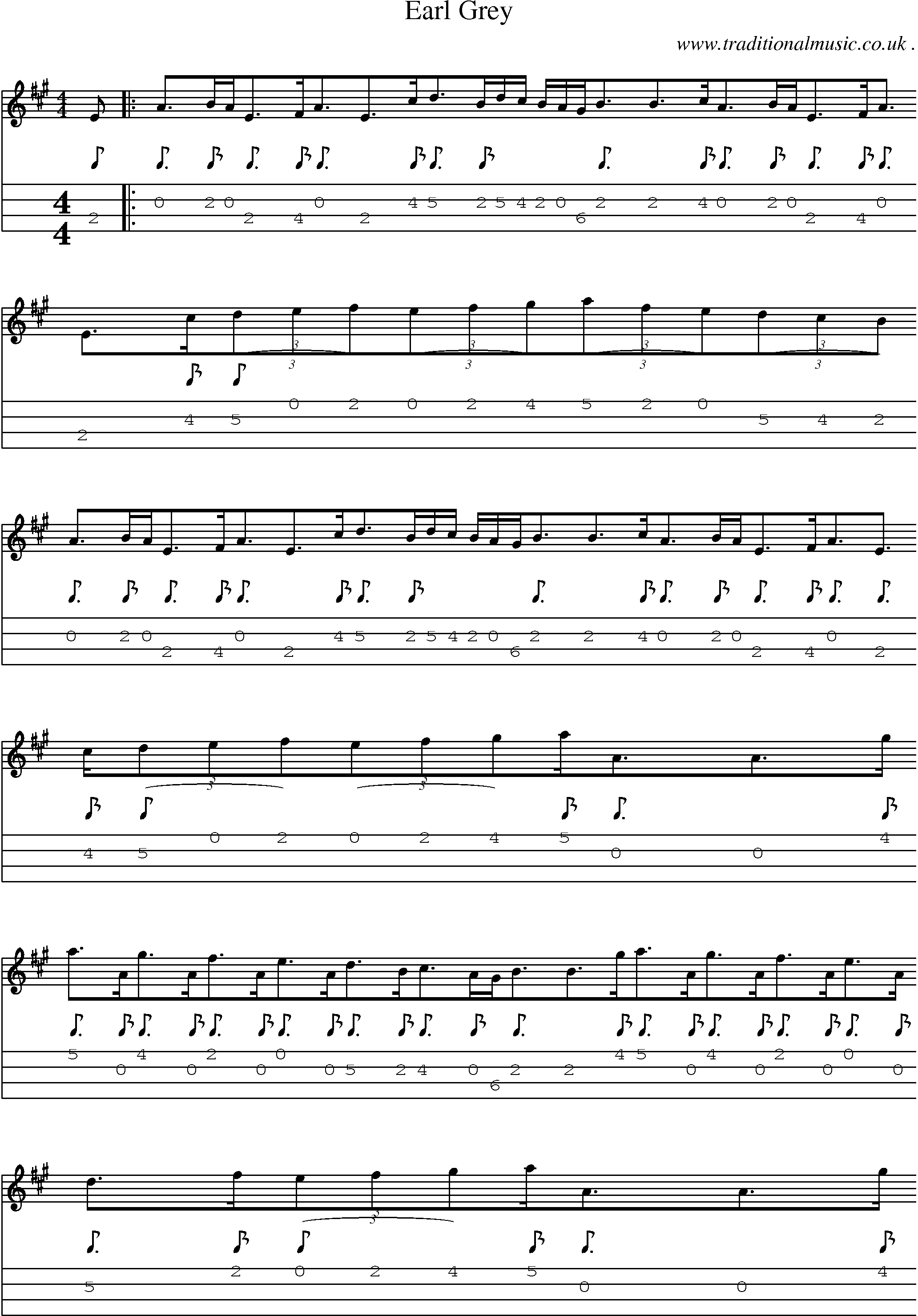 Sheet-Music and Mandolin Tabs for Earl Grey