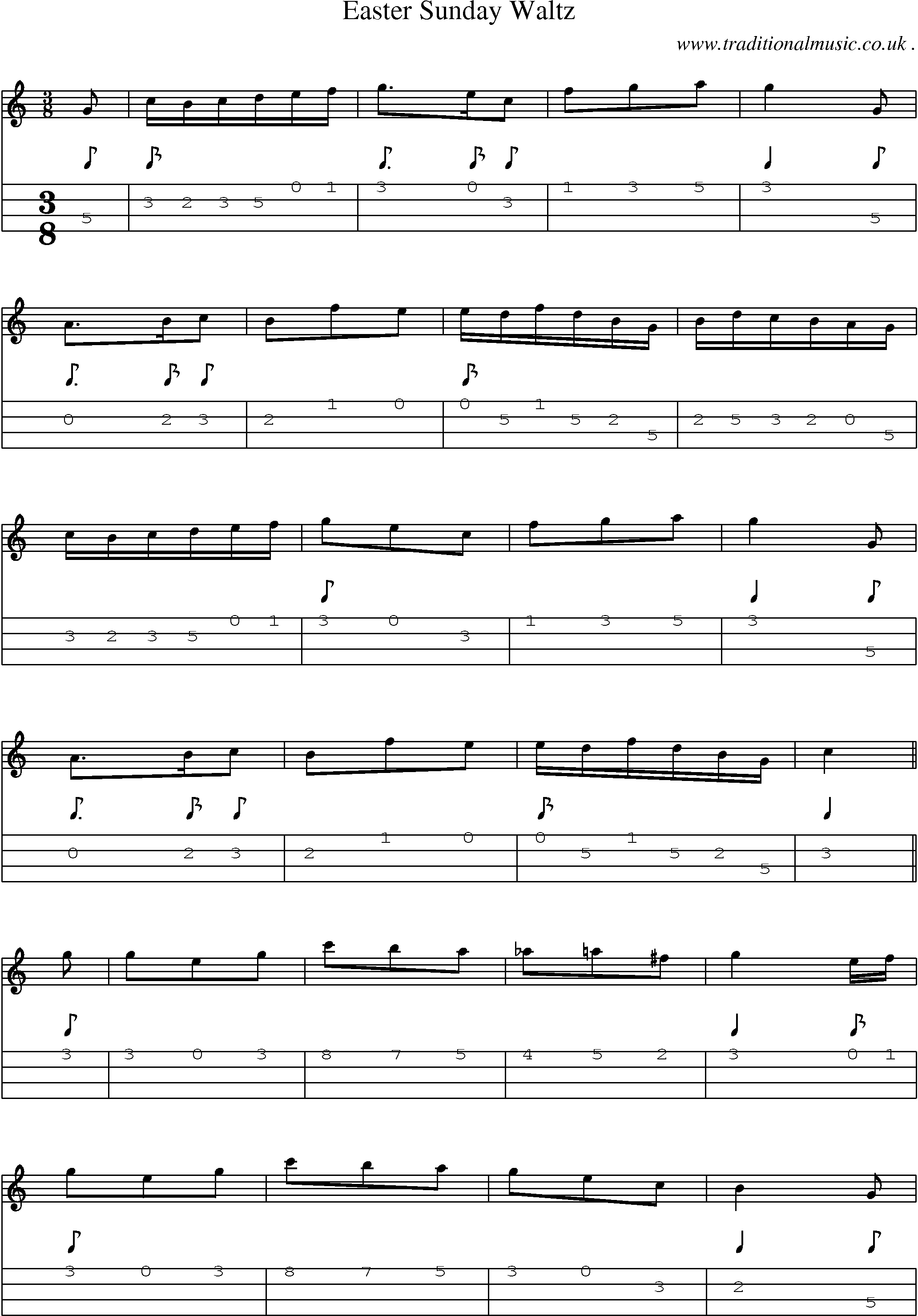 Sheet-Music and Mandolin Tabs for Easter Sunday Waltz