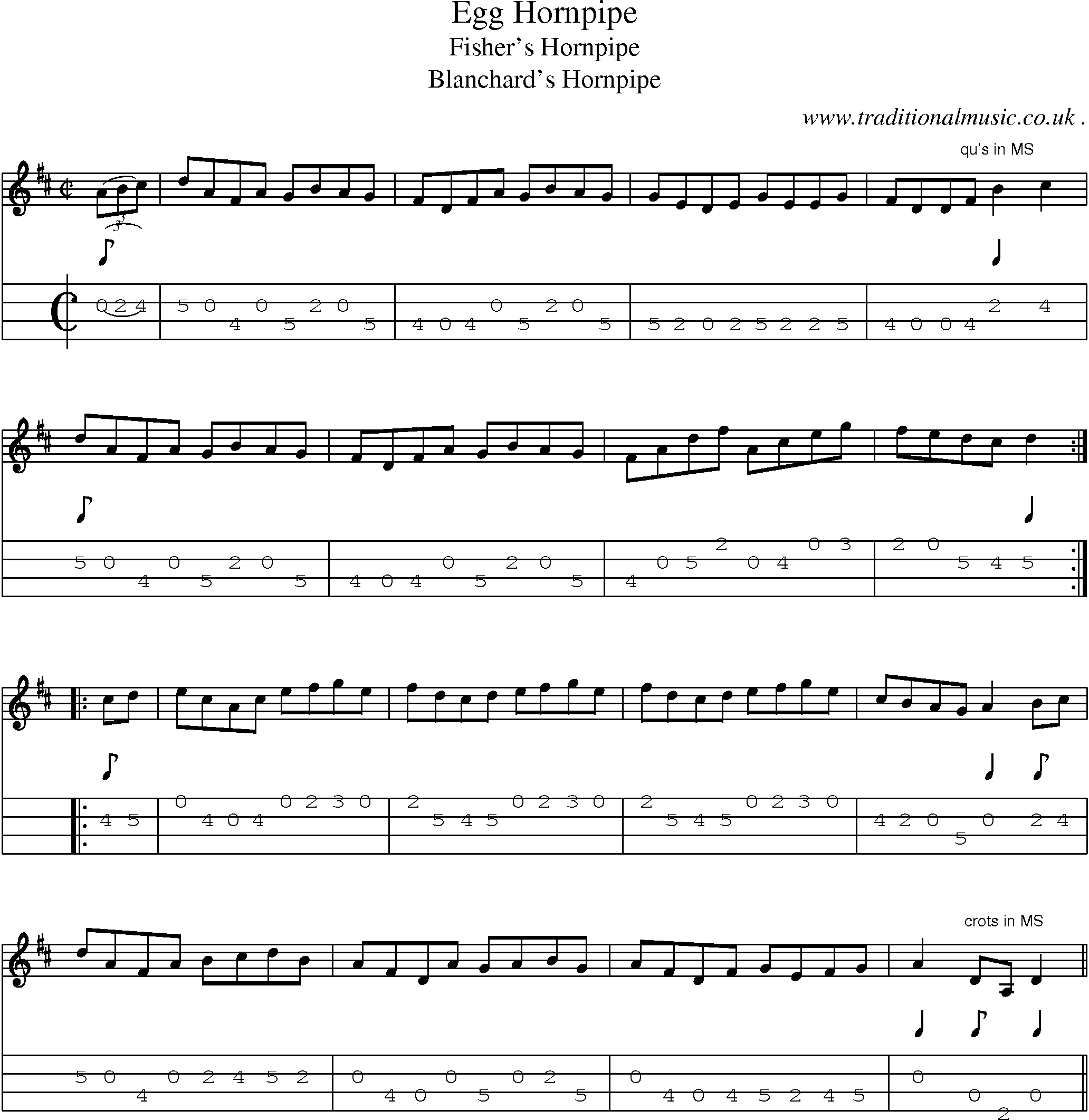 Sheet-Music and Mandolin Tabs for Egg Hornpipe