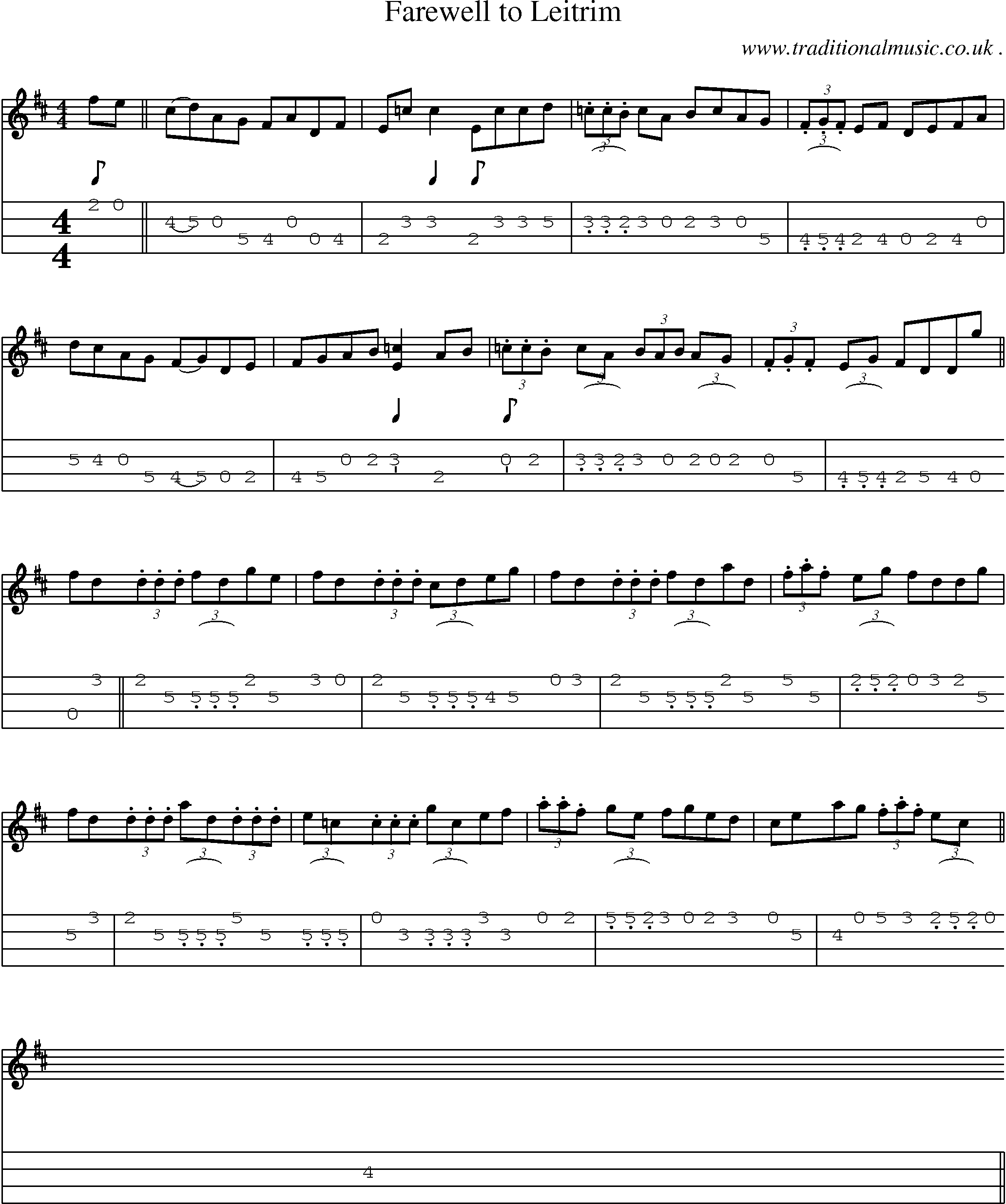 Sheet-Music and Mandolin Tabs for Farewell To Leitrim