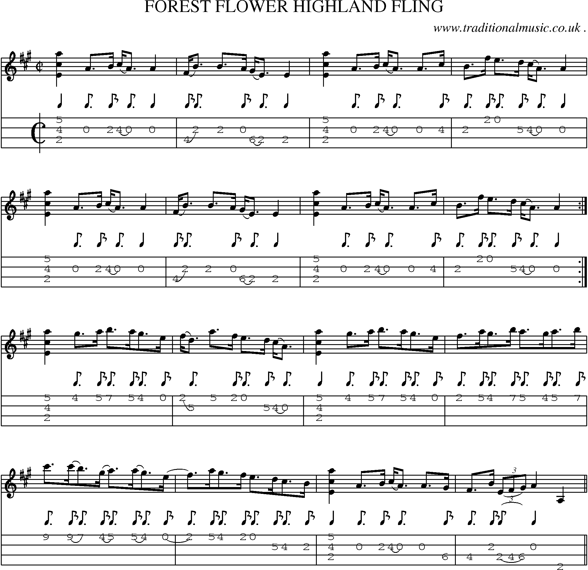 Sheet-Music and Mandolin Tabs for Forest Flower Highland Fling