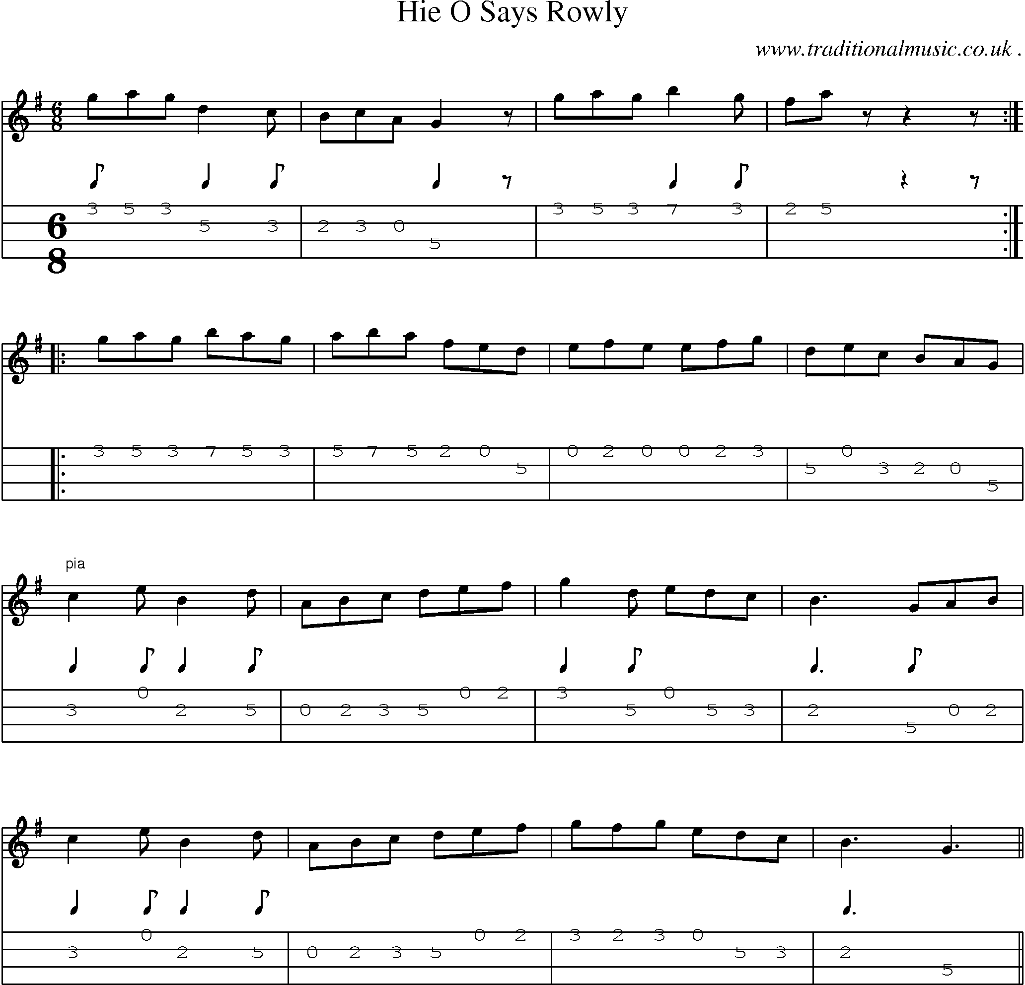 Sheet-Music and Mandolin Tabs for Hie O Says Rowly