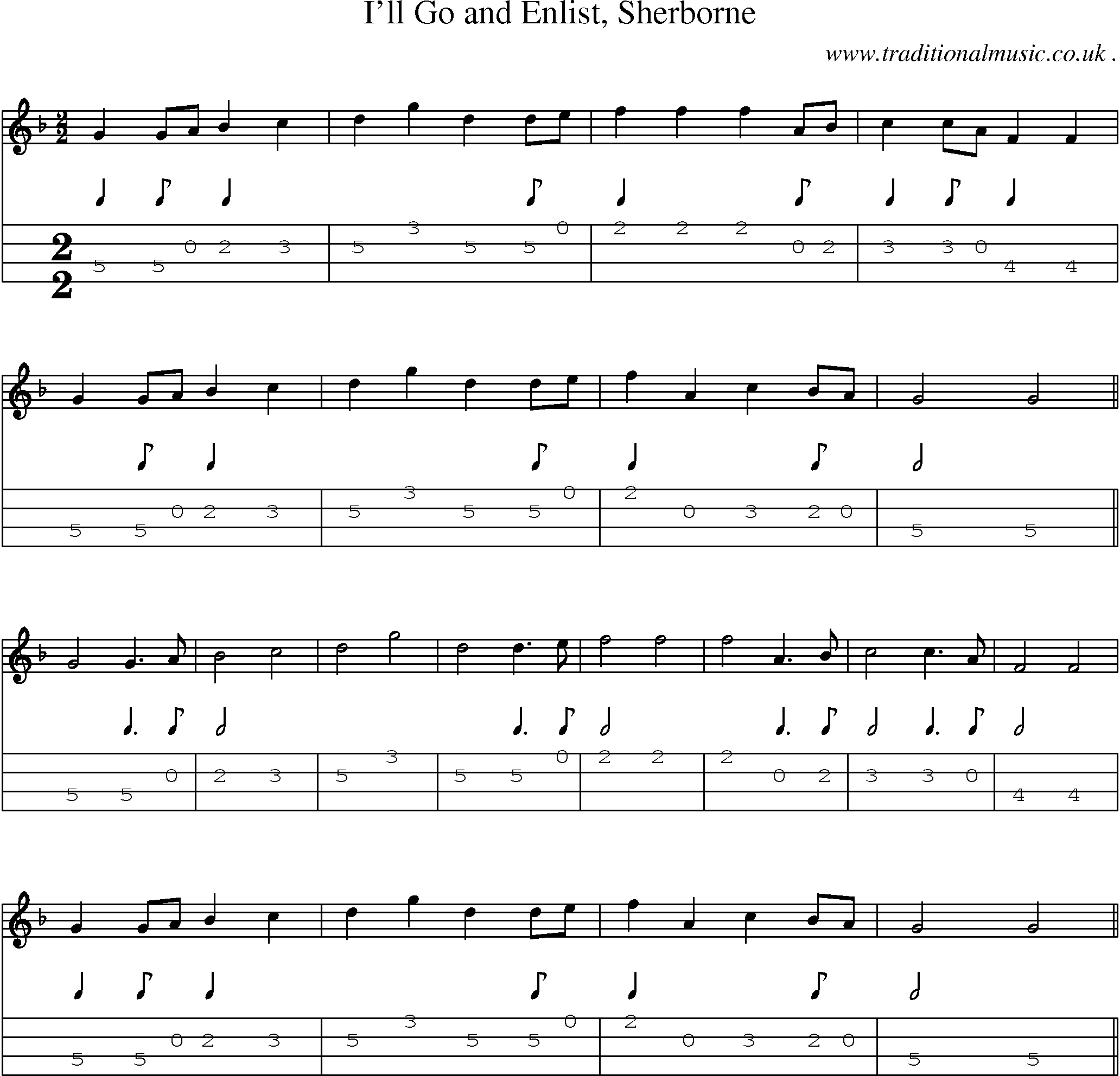 Sheet-Music and Mandolin Tabs for Ill Go And Enlist Sherborne