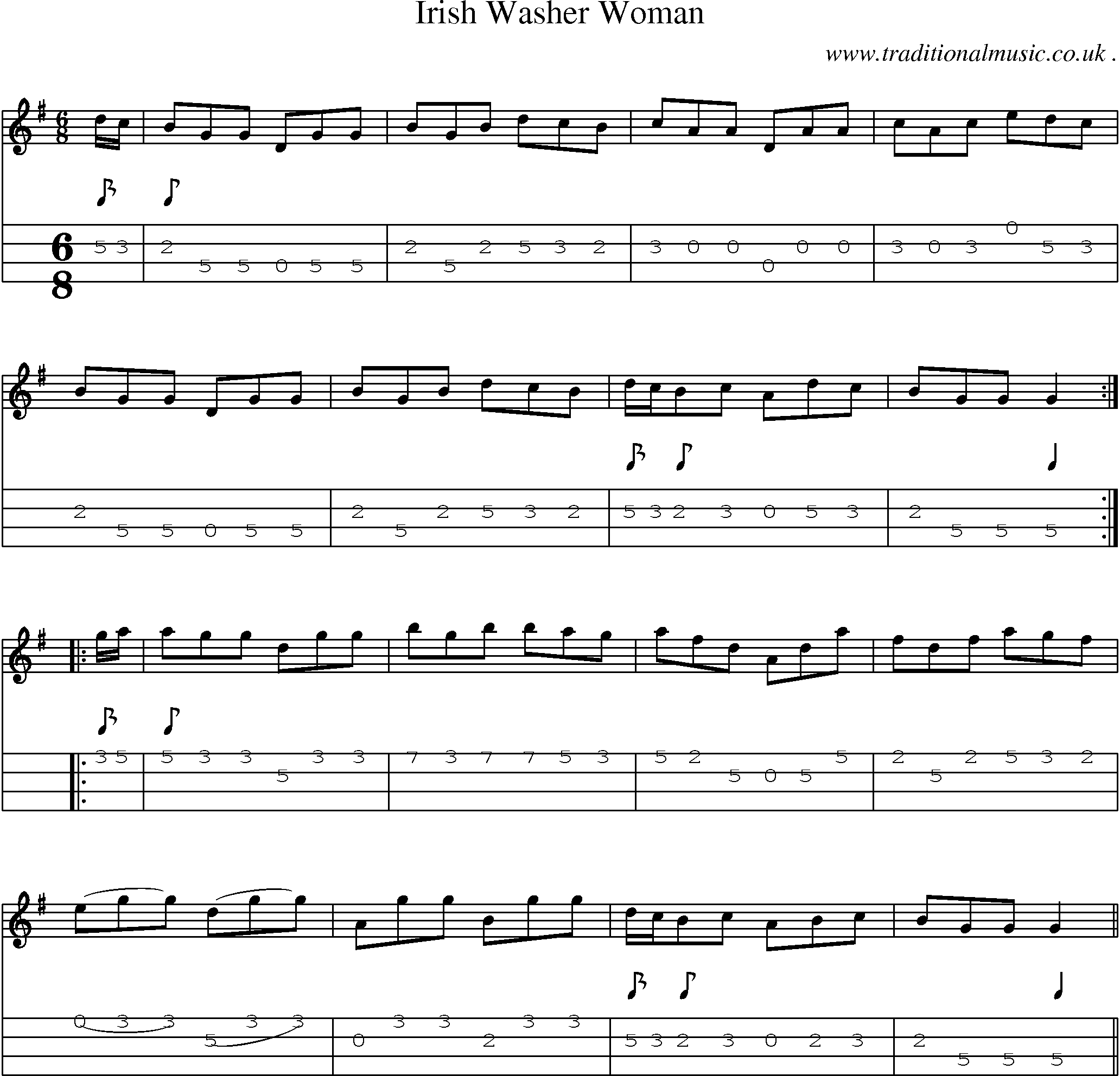 Sheet-Music and Mandolin Tabs for Irish Washer Woman