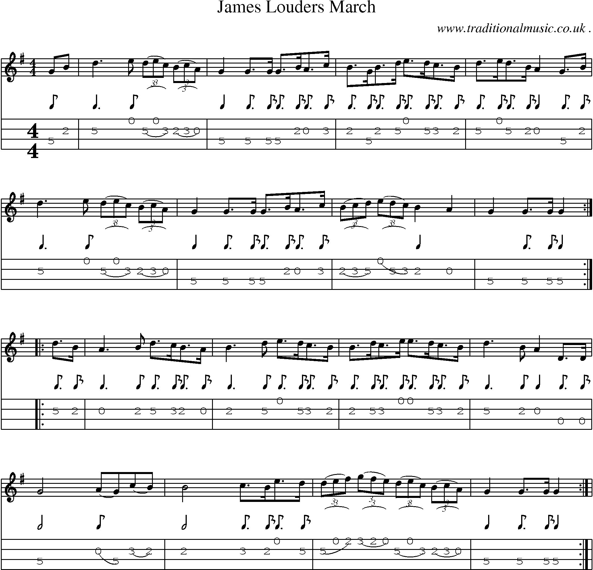 Sheet-Music and Mandolin Tabs for James Louders March