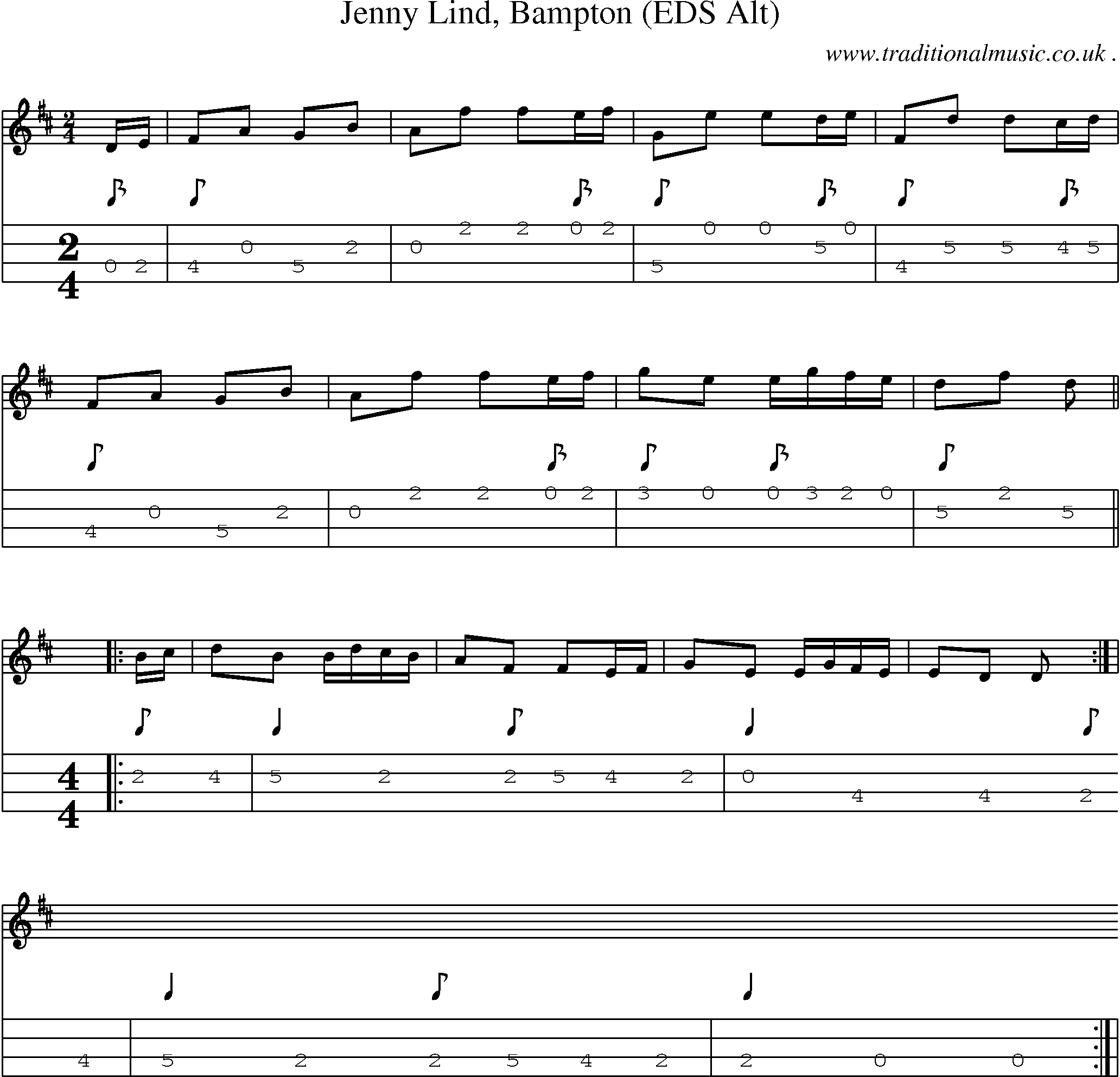 Sheet-Music and Mandolin Tabs for Jenny Lind Bampton (eds Alt)