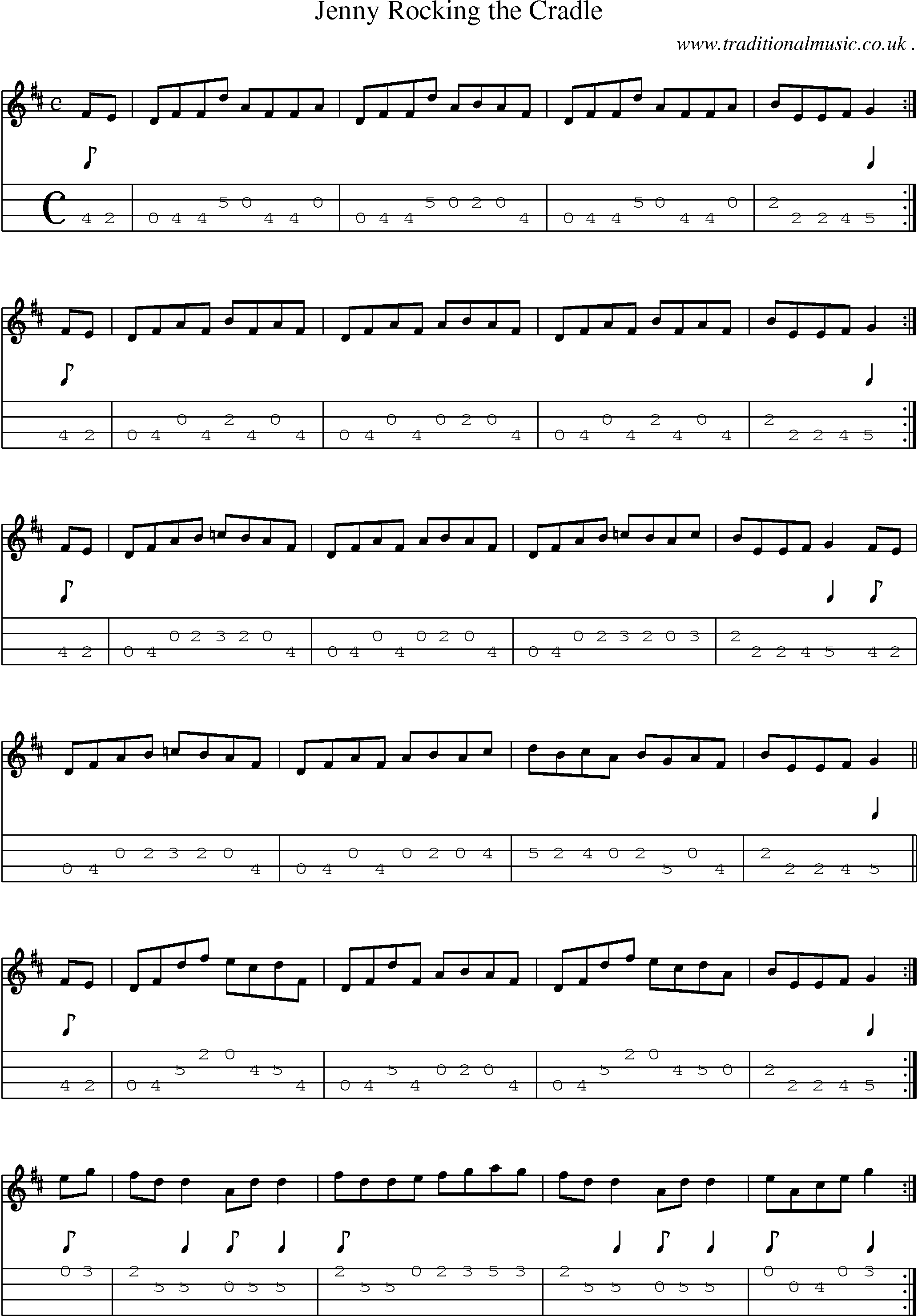 Sheet-Music and Mandolin Tabs for Jenny Rocking The Cradle
