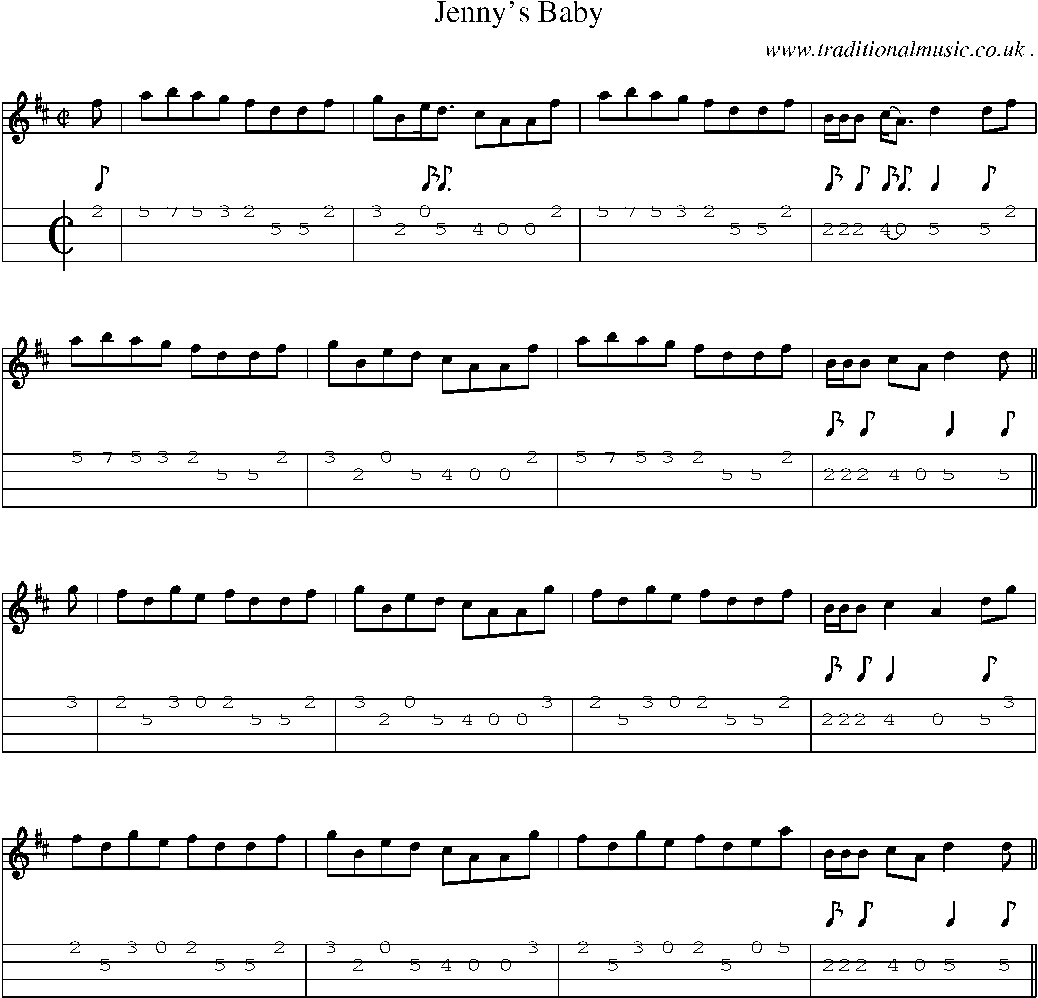 Sheet-Music and Mandolin Tabs for Jennys Baby