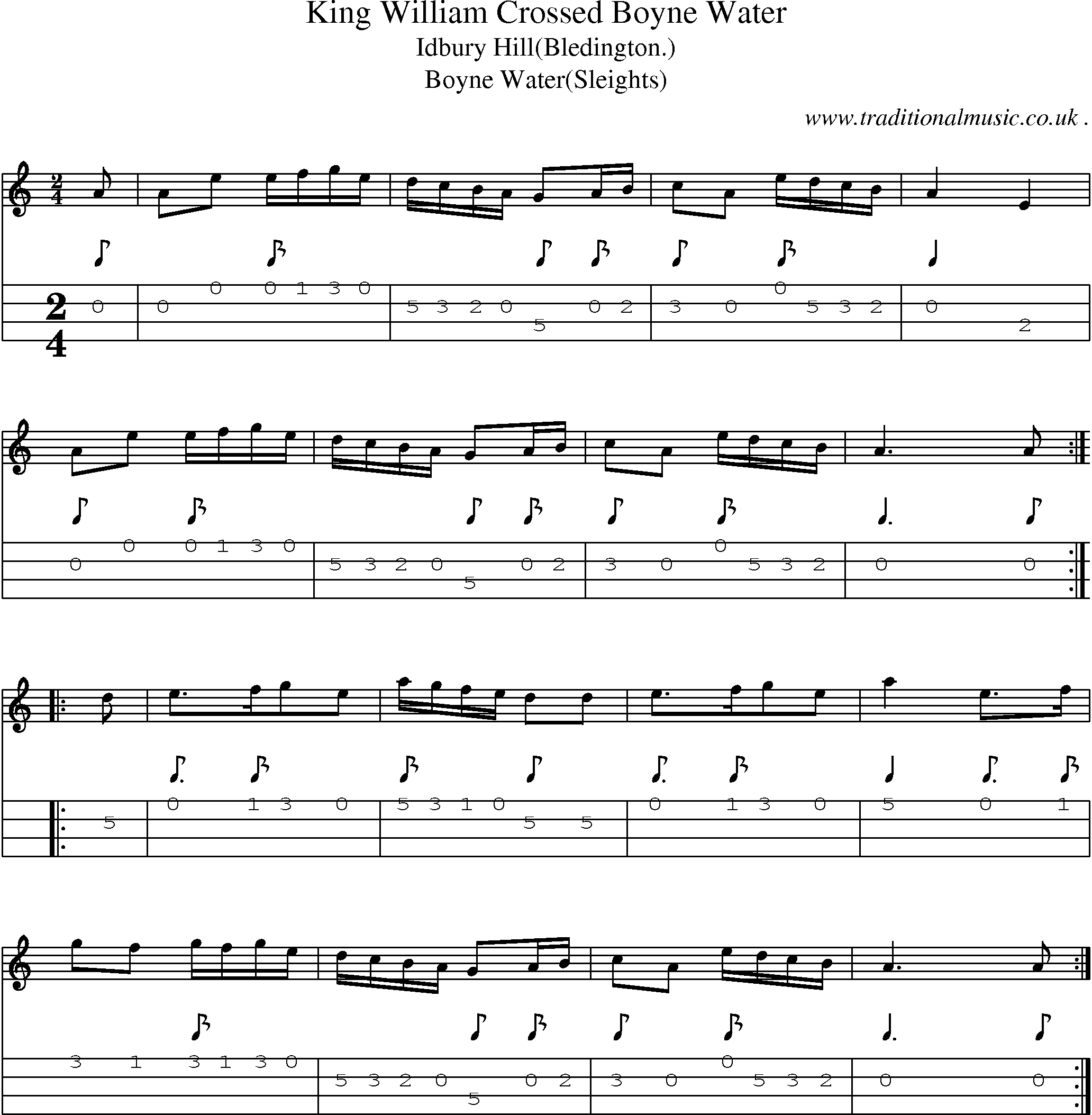 Sheet-Music and Mandolin Tabs for King William Crossed Boyne Water
