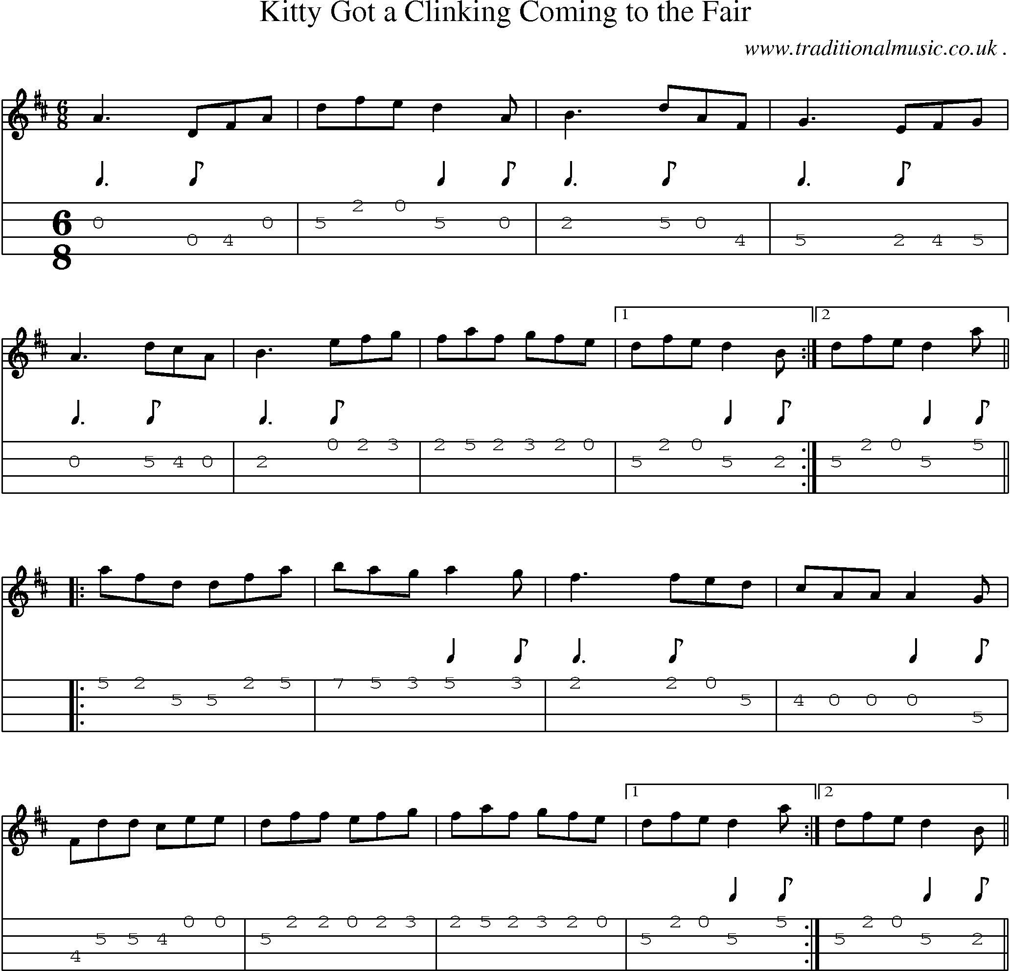 Sheet-Music and Mandolin Tabs for Kitty Got A Clinking Coming To The Fair