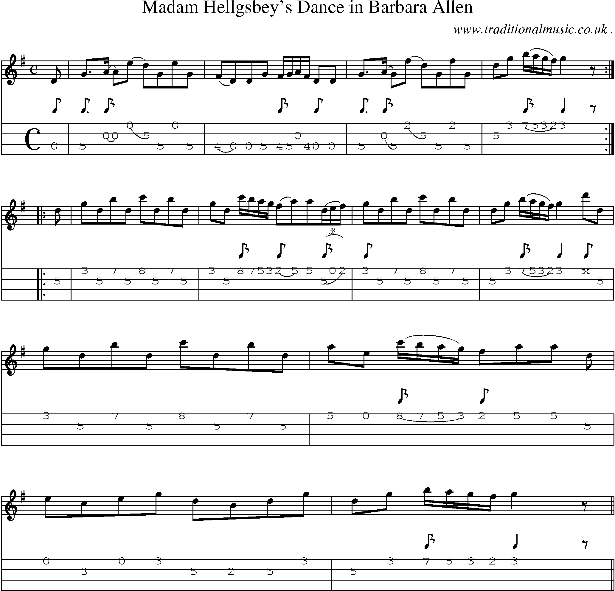 Sheet-Music and Mandolin Tabs for Madam Hellgsbeys Dance In Barbara Allen