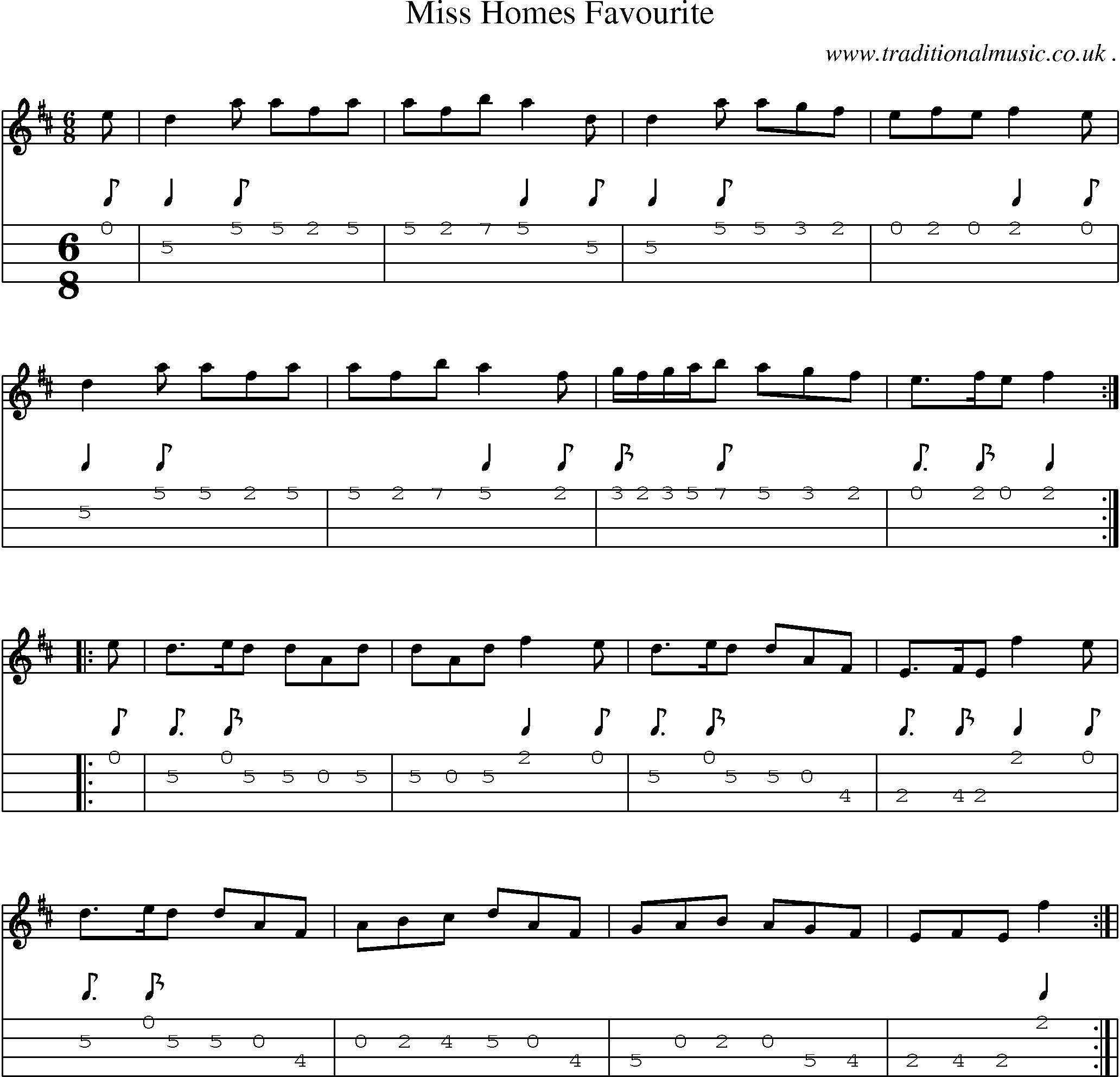 Sheet-Music and Mandolin Tabs for Miss Homes Favourite