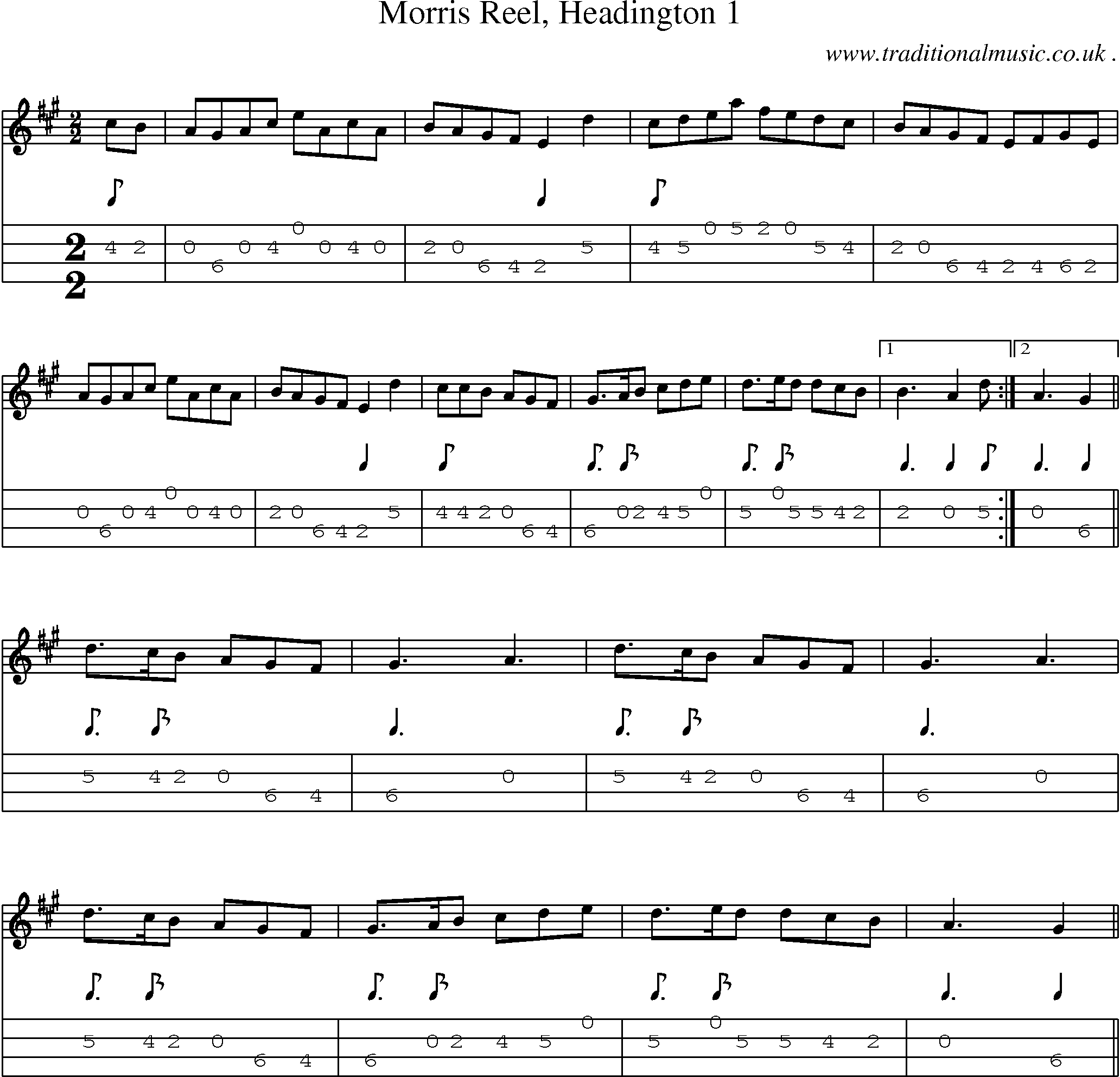Sheet-Music and Mandolin Tabs for Morris Reel Headington 1