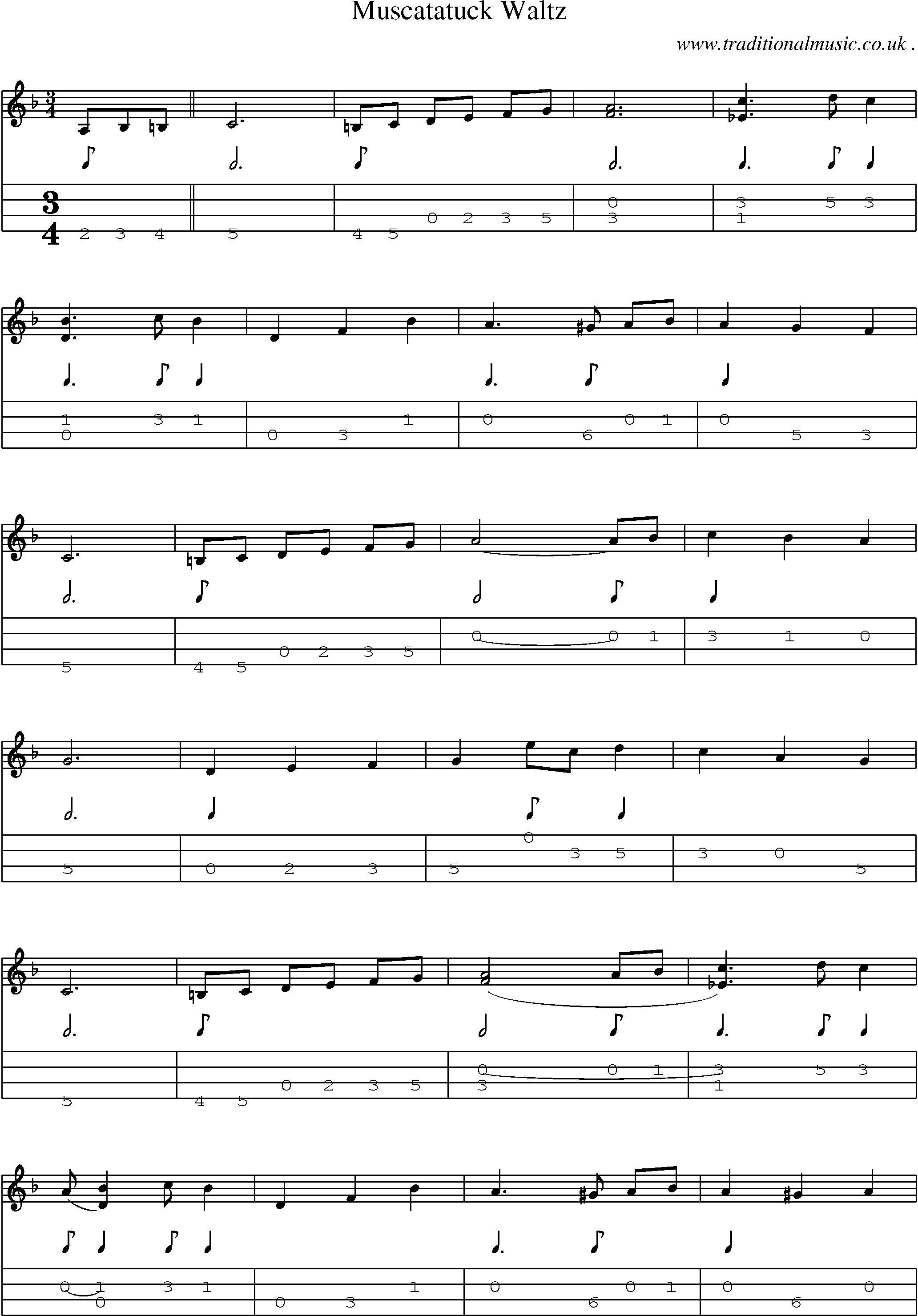 Sheet-Music and Mandolin Tabs for Muscatatuck Waltz