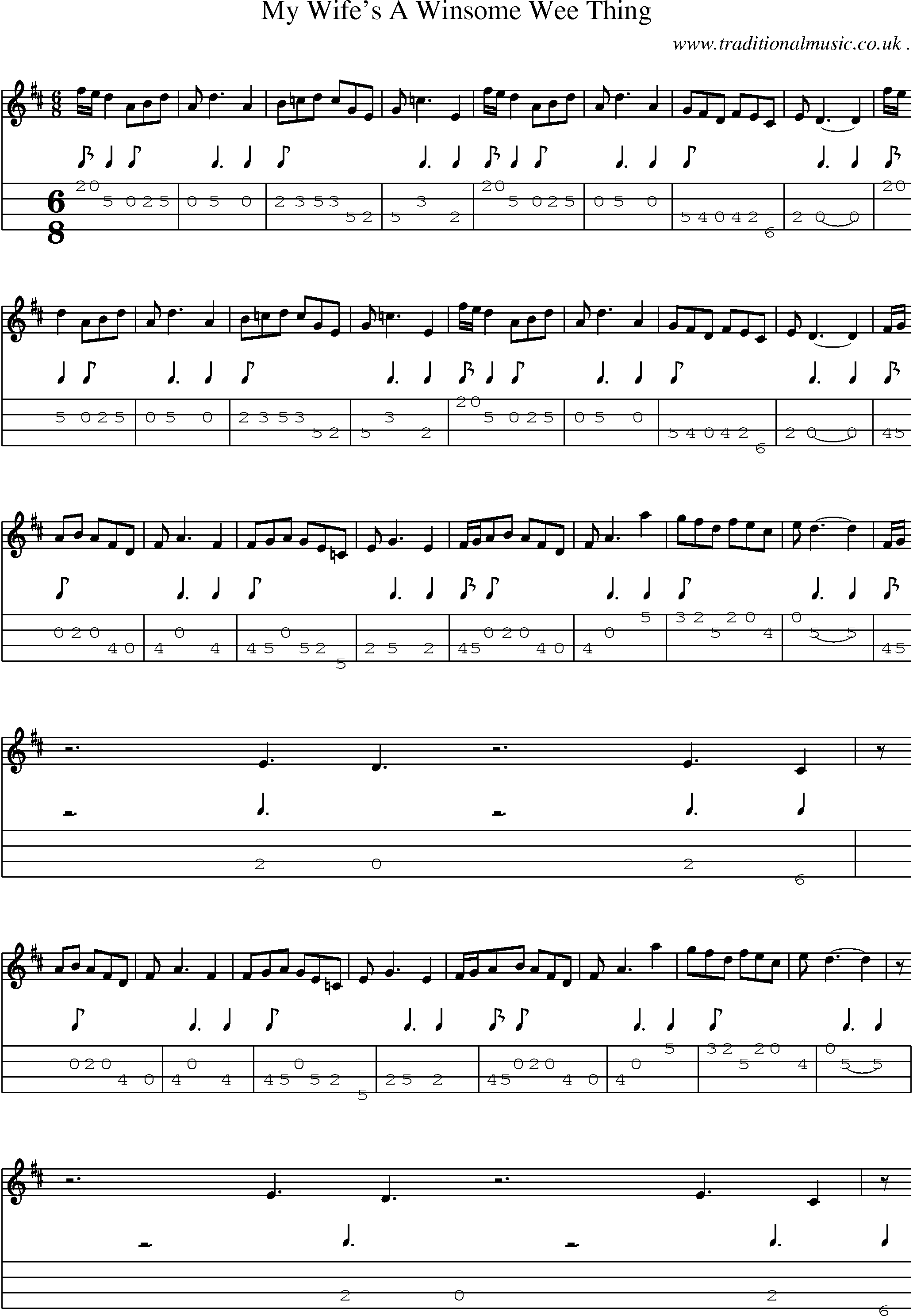Sheet-Music and Mandolin Tabs for My Wifes A Winsome Wee Thing