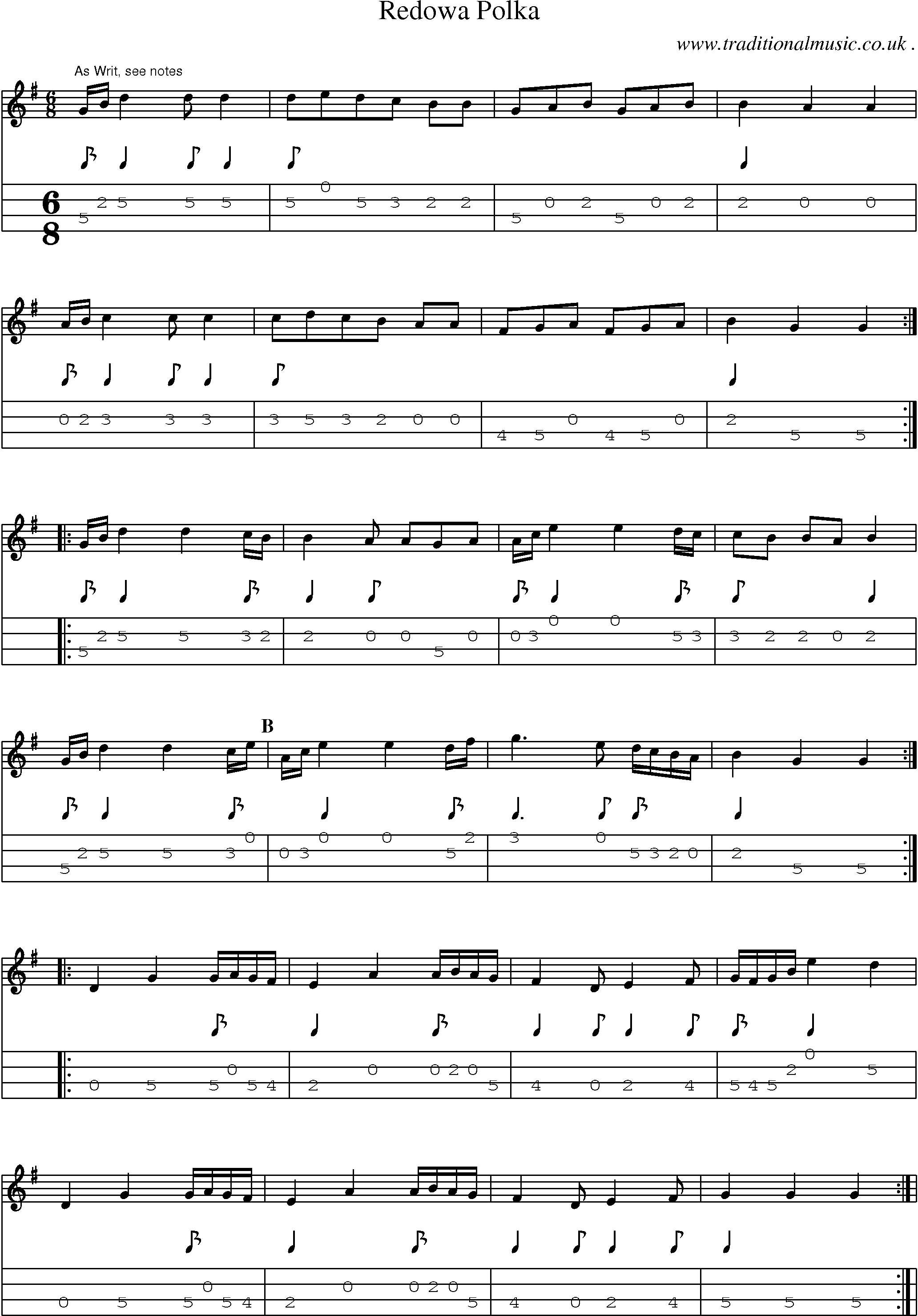 Sheet-Music and Mandolin Tabs for Redowa Polka 
