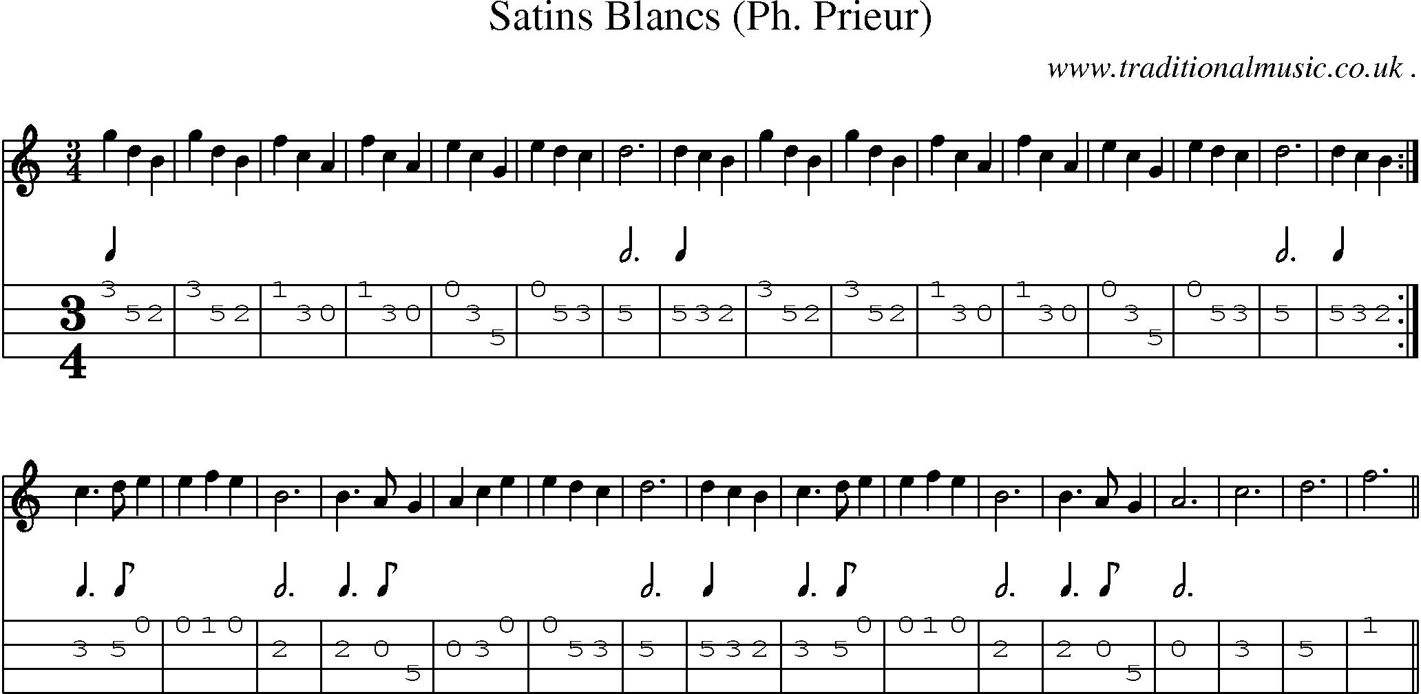 Sheet-Music and Mandolin Tabs for Satins Blancs (ph Prieur)