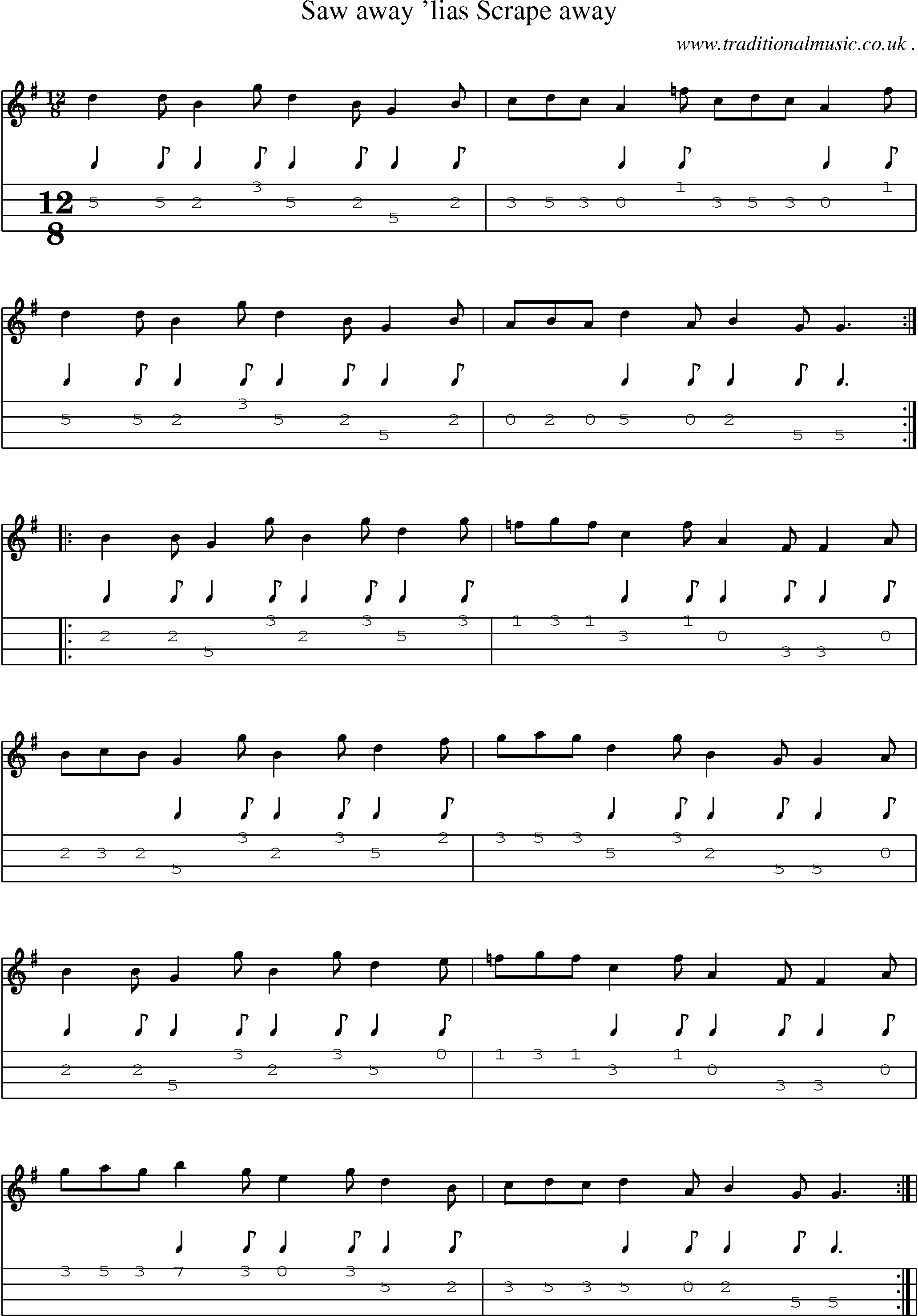 Sheet-Music and Mandolin Tabs for Saw Away Lias Scrape Away