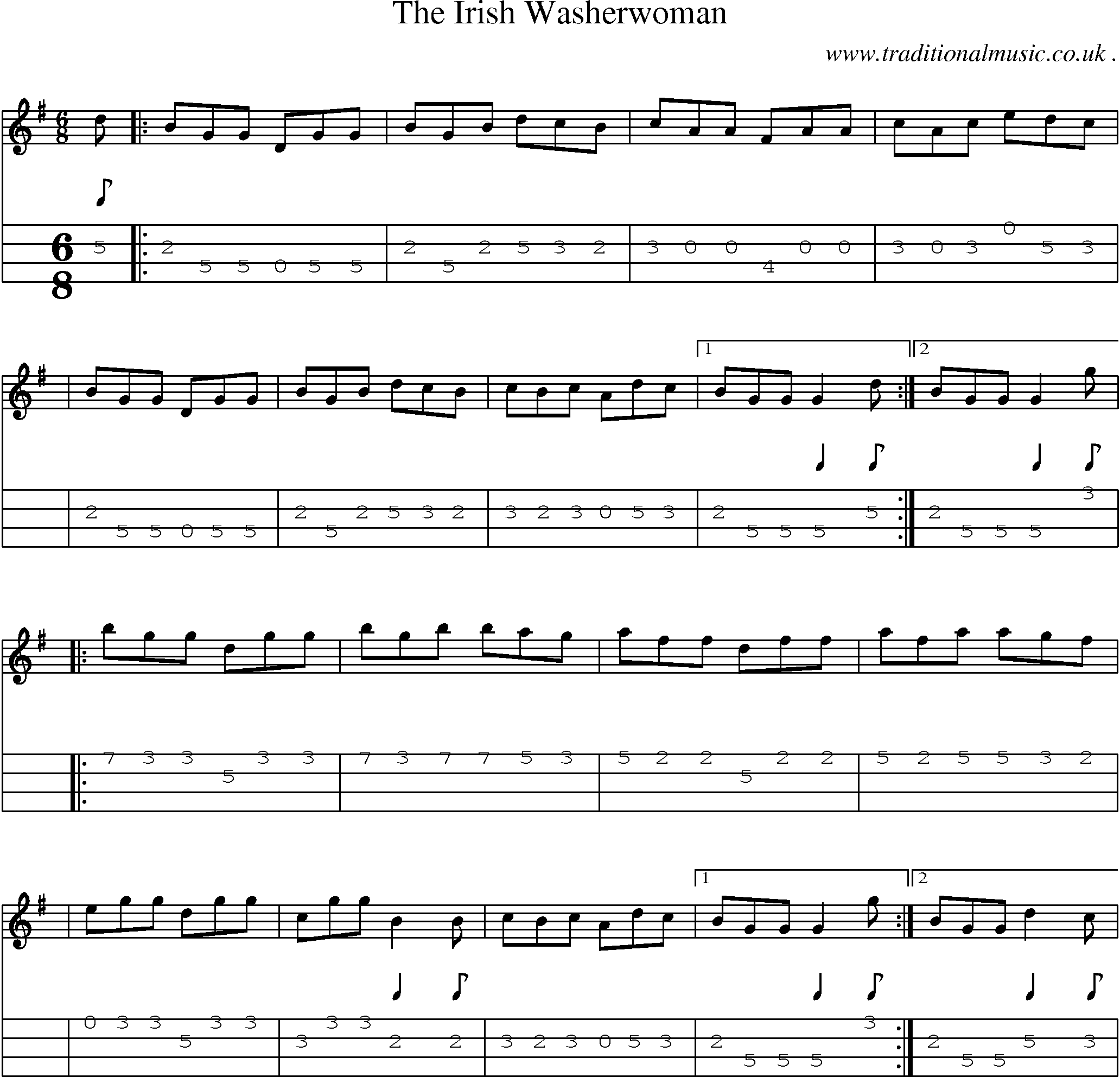 Sheet-Music and Mandolin Tabs for The Irish Washerwoman