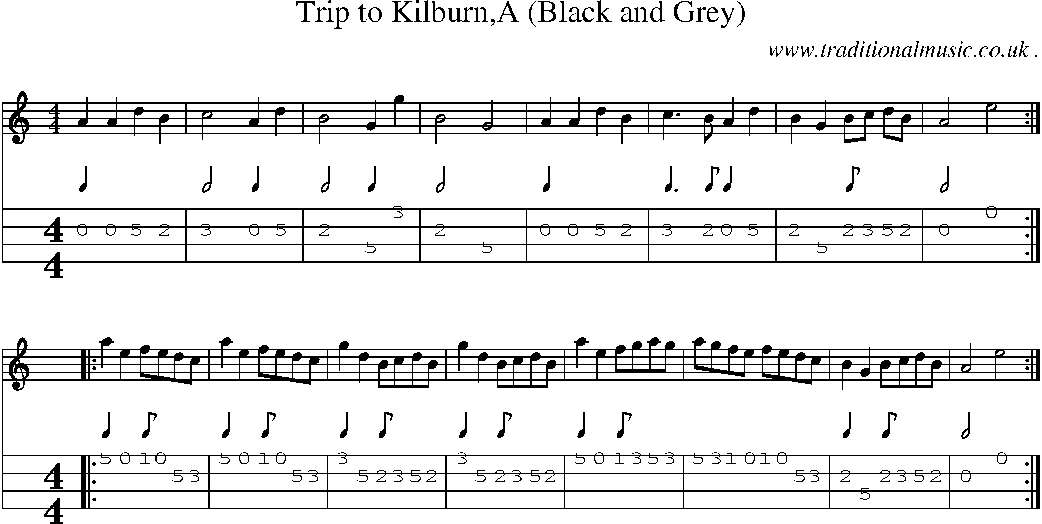 Sheet-Music and Mandolin Tabs for Trip To Kilburna (black And Grey)