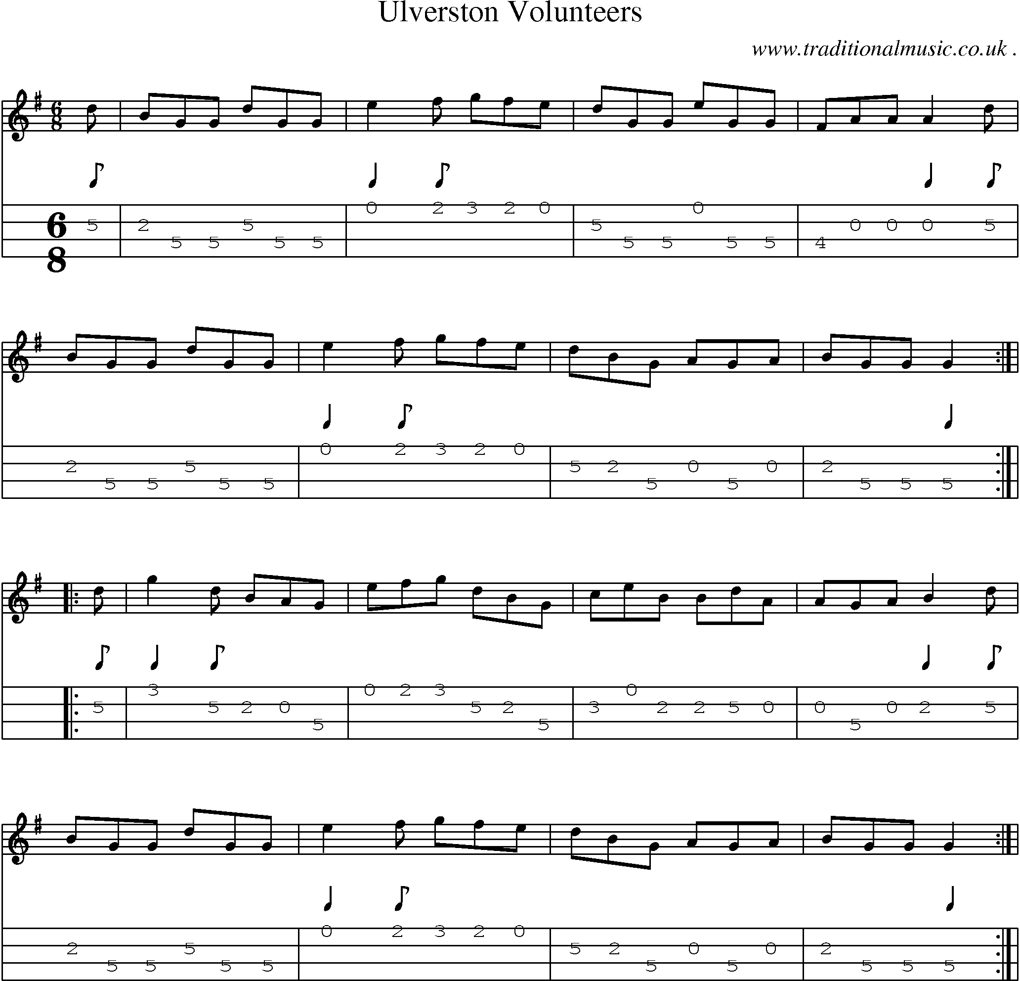 Sheet-Music and Mandolin Tabs for Ulverston Volunteers