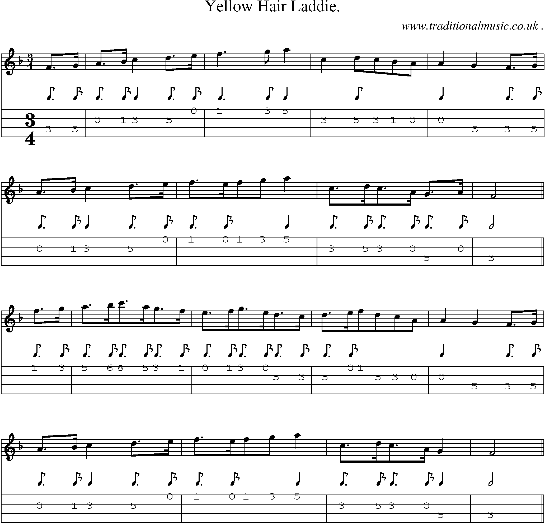 Sheet-Music and Mandolin Tabs for Yellow Hair Laddie