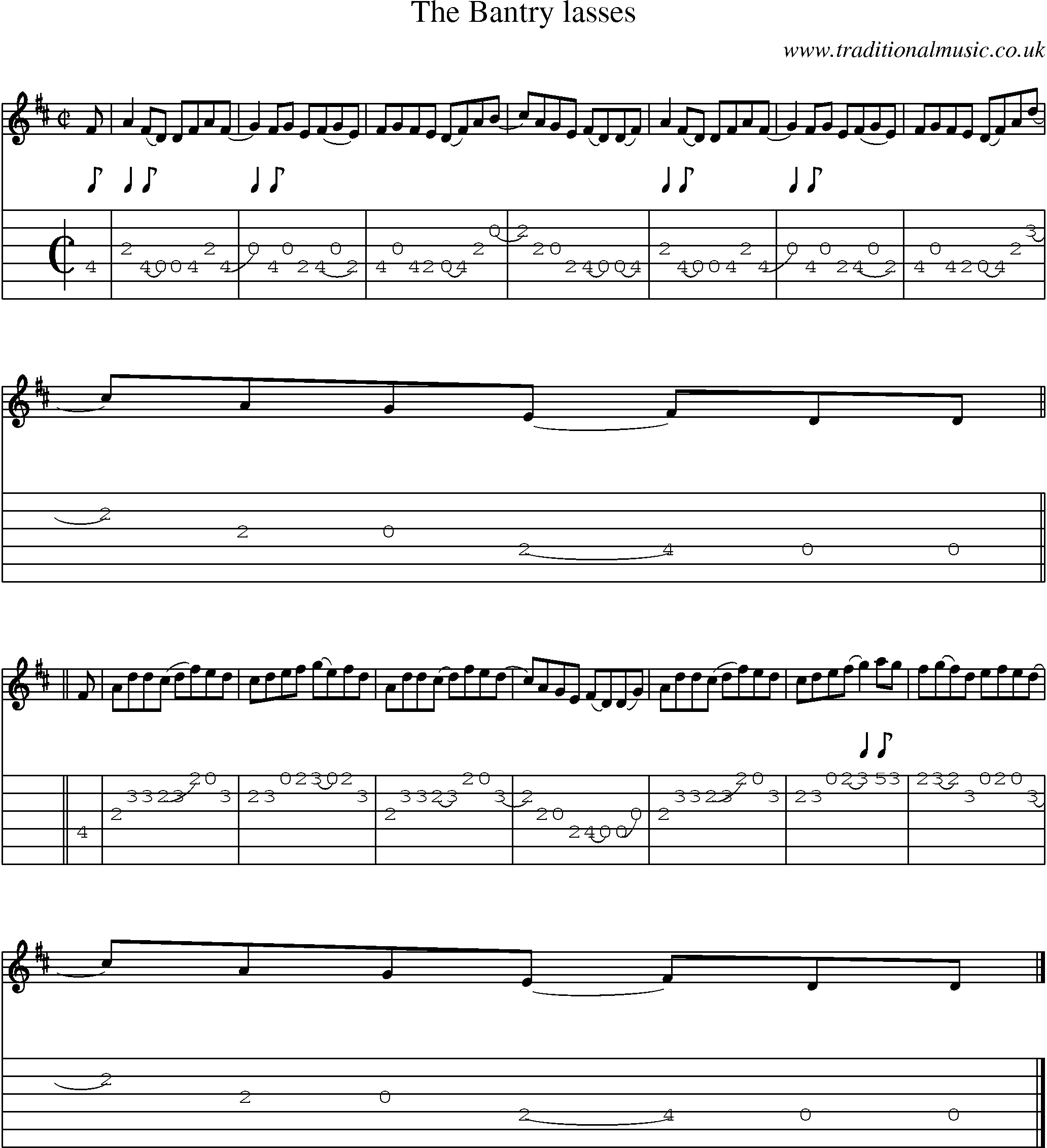 Music Score and Guitar Tabs for Bantry Lasses